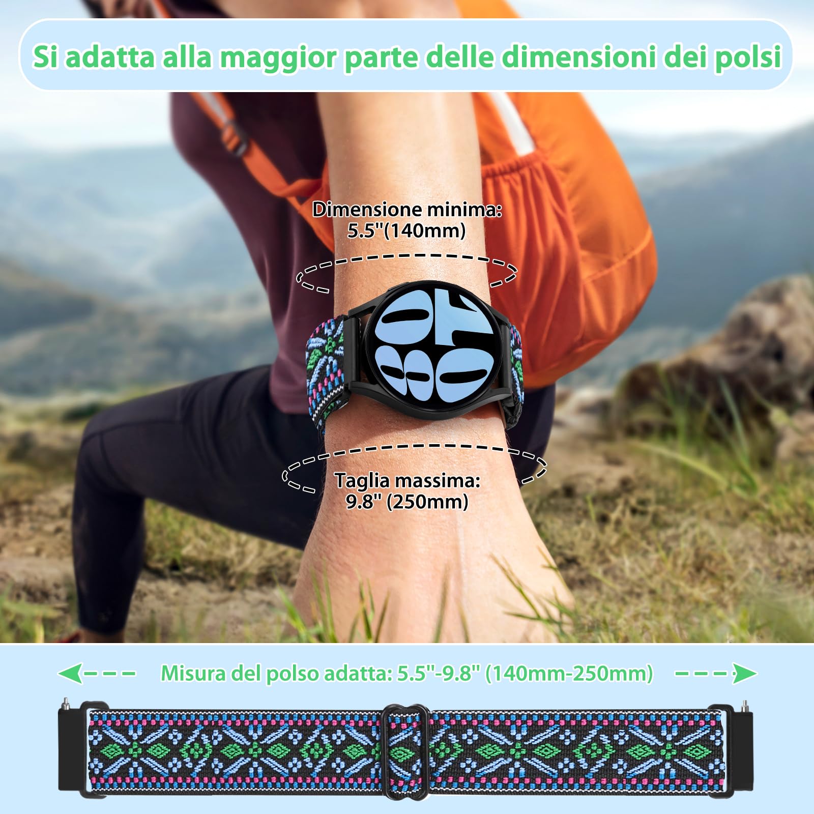 TumCez Regolabile Elastico Sgancio Rapido Cinturino Orologio in Nylon,18mm 19mm 20mm 22mm 24mm Cinturino per Samsung/Garmin/Fossil/Amazfit/Huawei Orologio per Uomo Donna