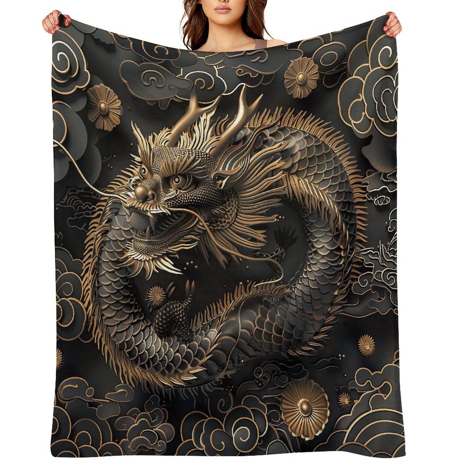 Chinese Dragon Style Throw Blanket for Couch and Bed Super Soft Warm Lightweight Throw Blankets Cozy Fuzzy Flannel Blanket Personalized Decorative Blankets for Sofa Decor 40"x50"