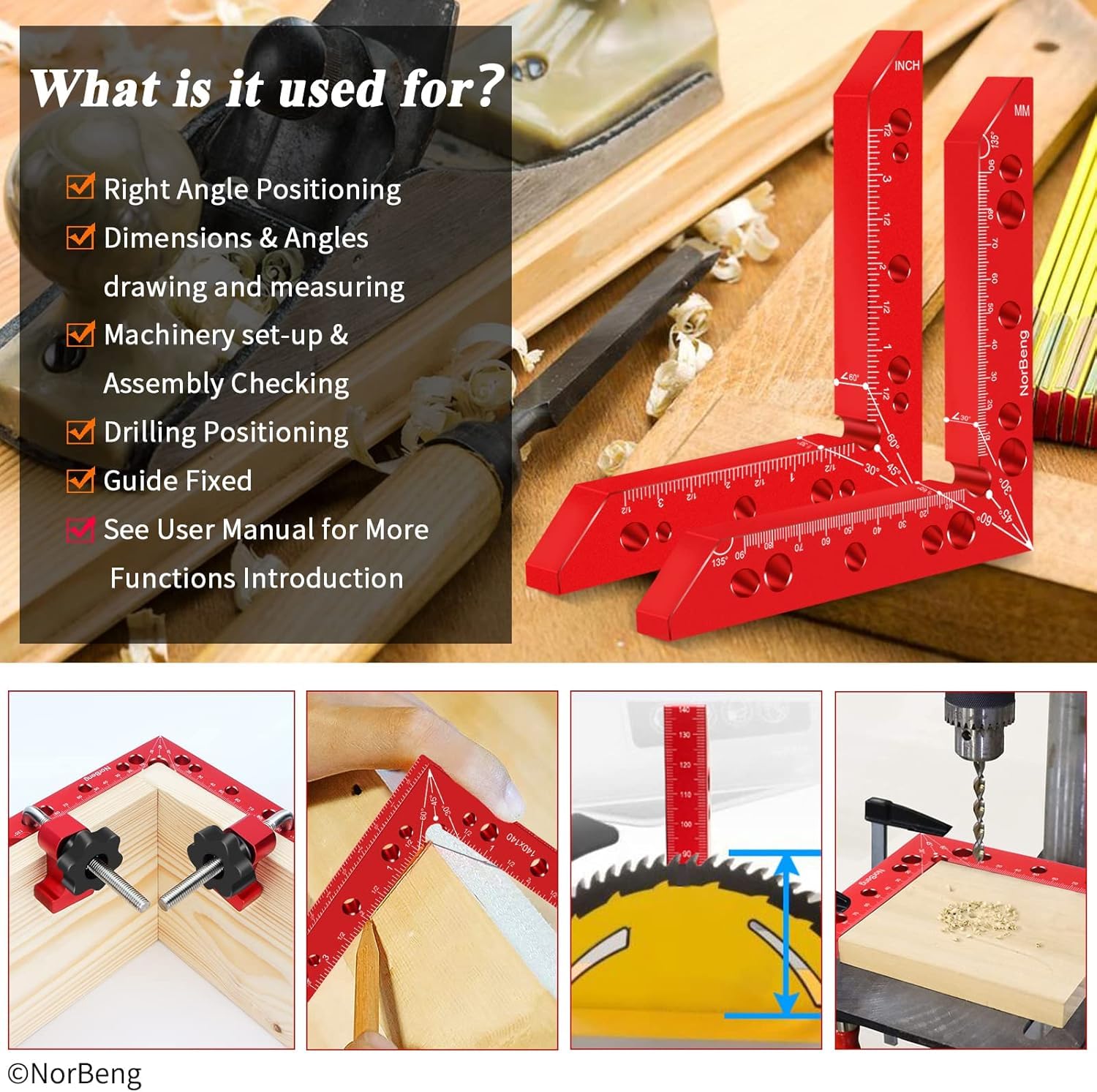 Serre Joint Angle à 90 Degrés,Pince à angle droit,Presses d'angles en d'aluminium,Fixation à Angle Droit, Outils de Travail du Bois Pour Armoires,Cadre Photo,Tiroirs- 2 Ensembles (14 cm/5,5") Rouge