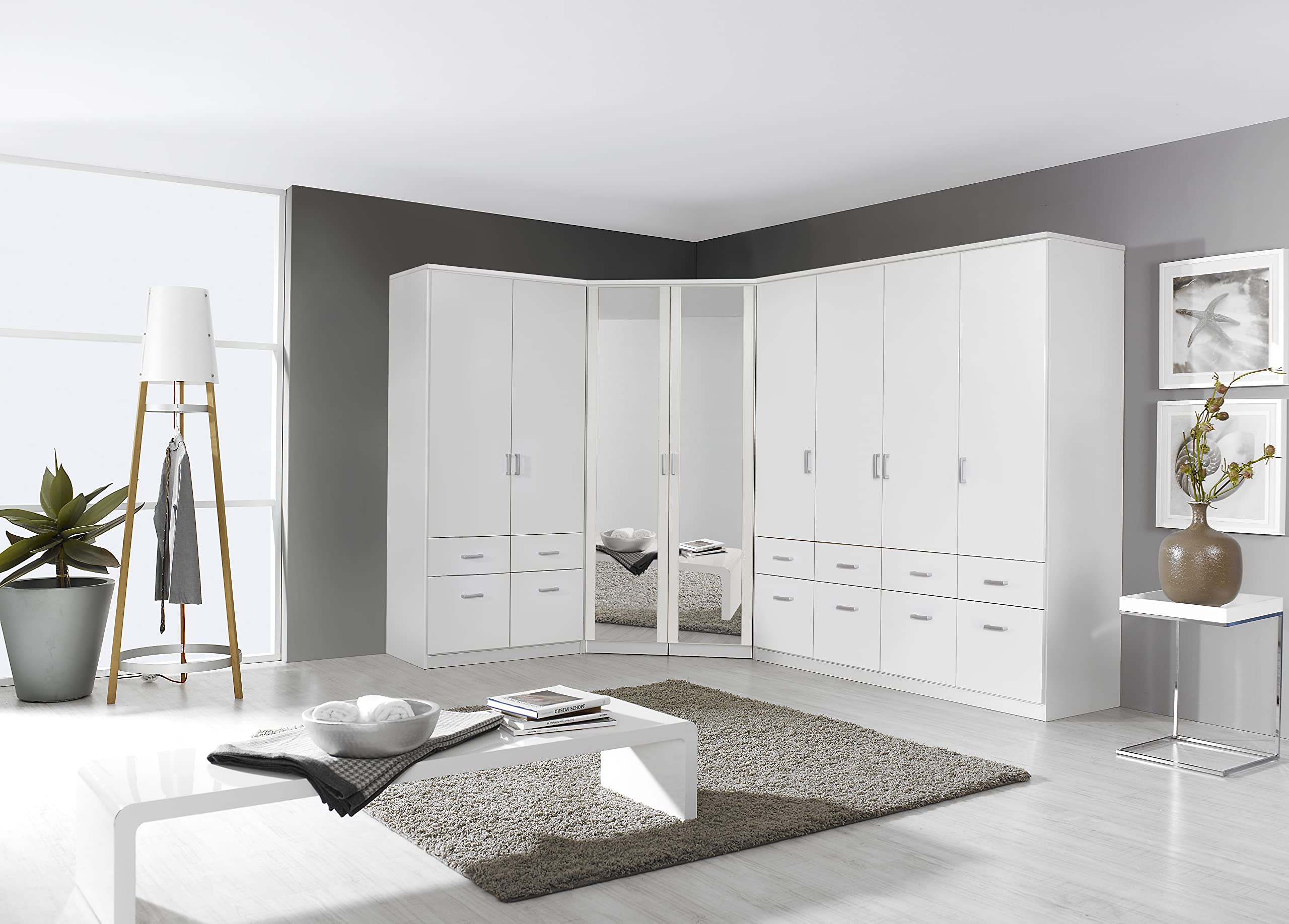 Rauch Möbel Bremen, Kleiderschrank für Schlafzimmer, Wohnzimmer, Kinderzimmer, Flur, Garderobe, 2-türig, mit 4 Schubladen, Farbe Weiß, Breite 91 cm