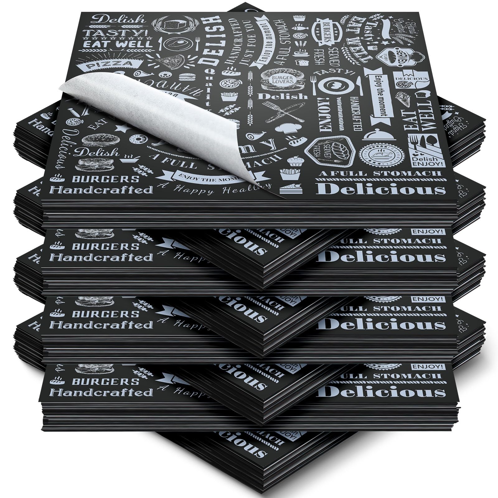 Outus 600 Pcs 12 x 12 Inch Deli Wax Paper Sheets Grease Resistant Tray Basket Liners Newsprint Paper Water and Grease Proof Sandwich Wrapping Square