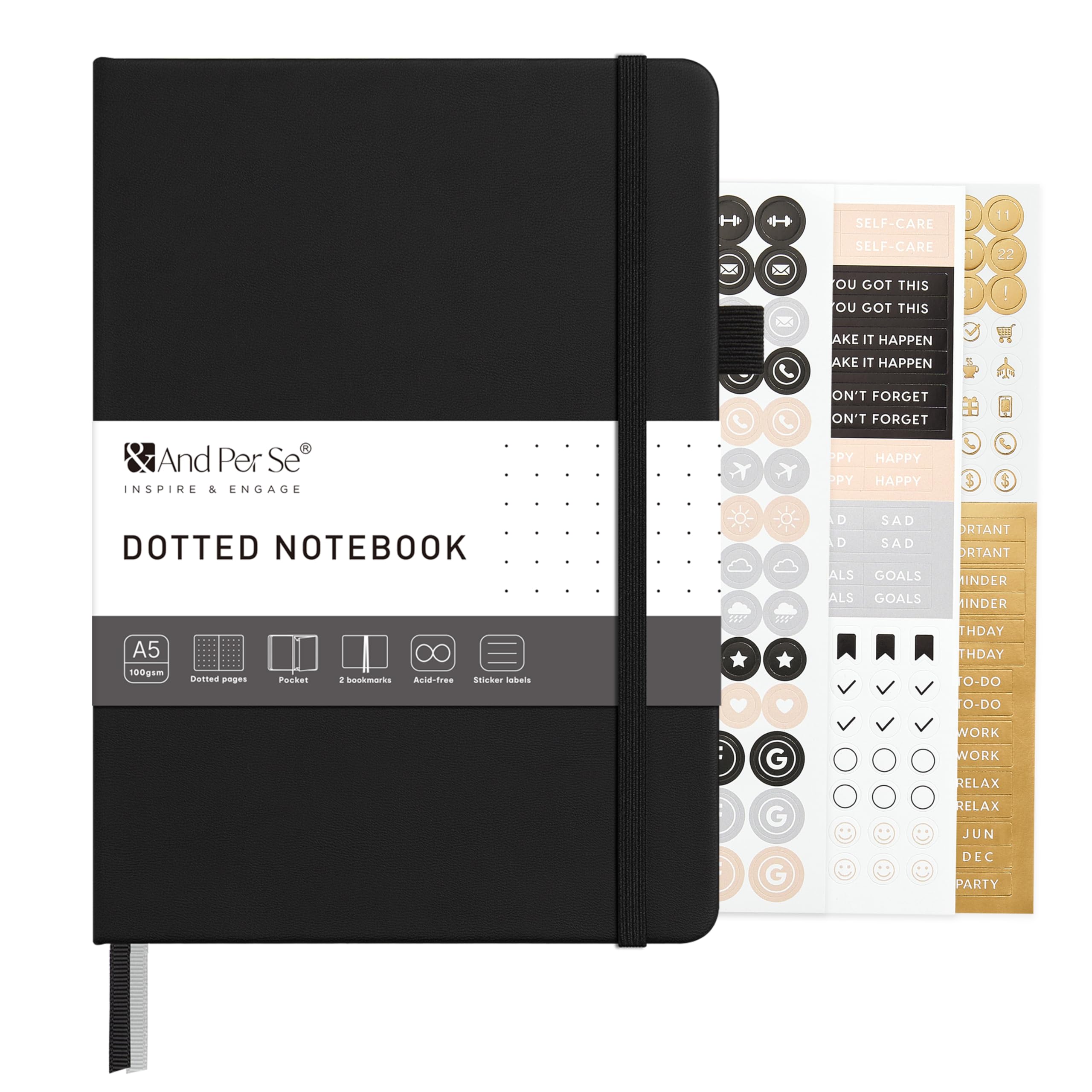 &And Per Se Dotted Journal Notebook, A5 Hardcover Bullet Dotted Notebook, 160 Pages 100 GSM Thick Paper, Journal for Women & Men, Journaling Notebooks - 5.7" x 8" (Black) โ image 1
