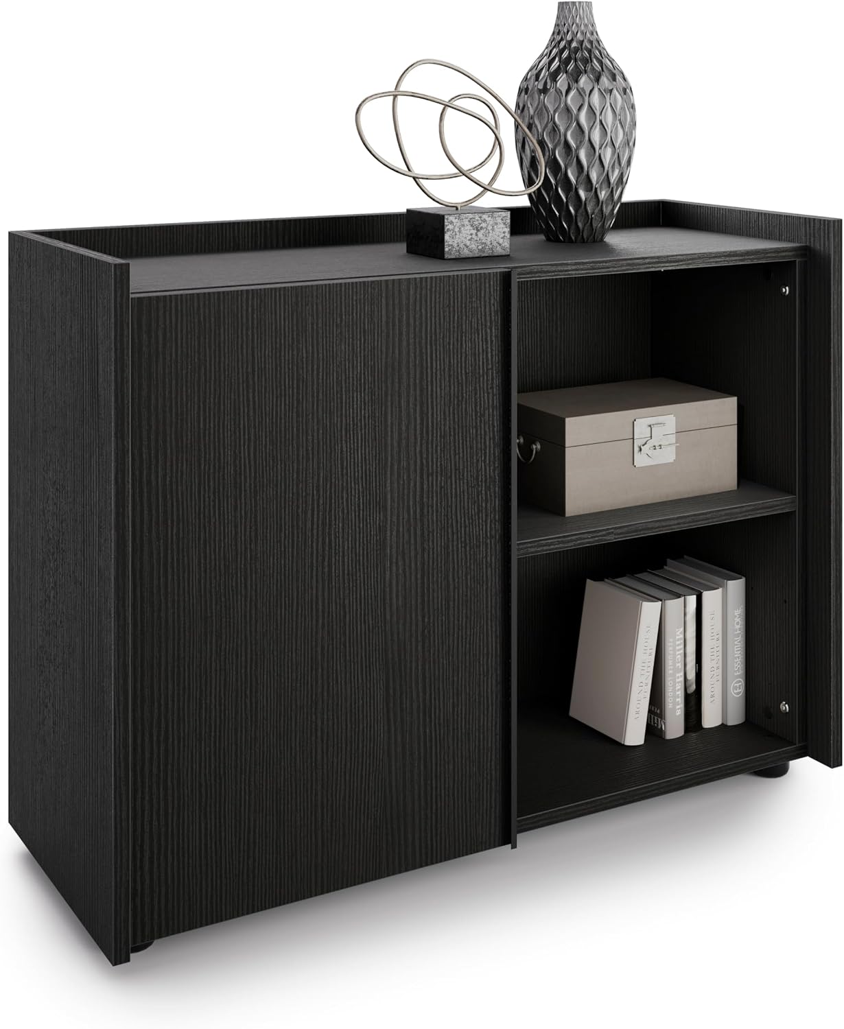 Mobili Fiver, Romina Low Sideboard (36.85x14.17x27.55 in), 1 Door, Ashwood Black, Made in Italy