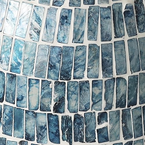 Miniatura 11 de Deco 79 Jarrón inspirado en mosaico hecho a mano con nácar, 11 x 11 x 22 pulgadas, azul