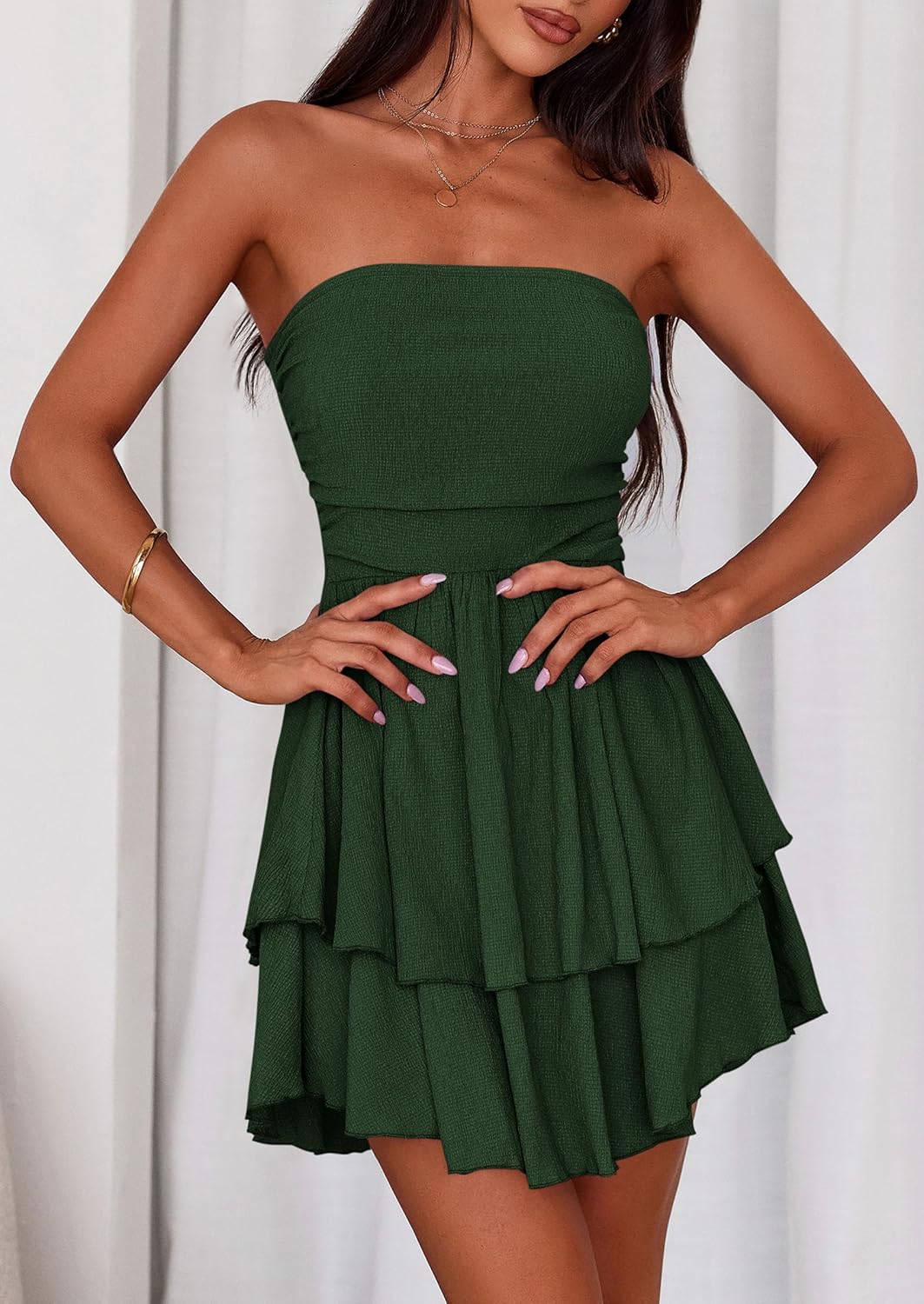 PRETTYGARDEN Women's 2026 Summer Strapless Tube Mini Dress Off Shoulder Smocked Ruffle A Line Flowy Short Party Club Dresses - Image 3