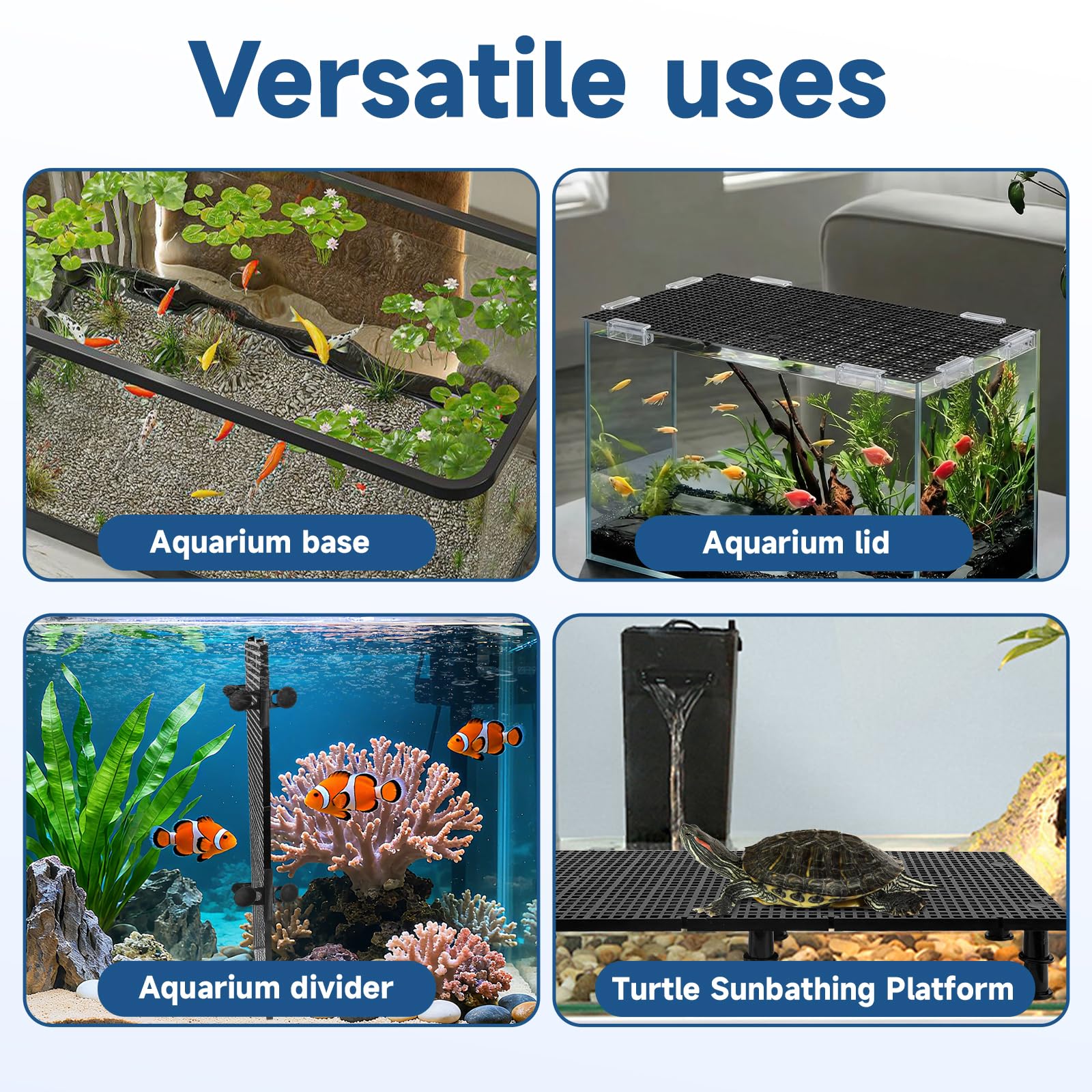 Lot de 12 grilles de séparation pour aquarium de 29 x 15 cm avec 72 supports, panneau de filet séparateur d'aquarium, séparateur de caisse à œufs pour isolation du fond d'aquarium (noir)