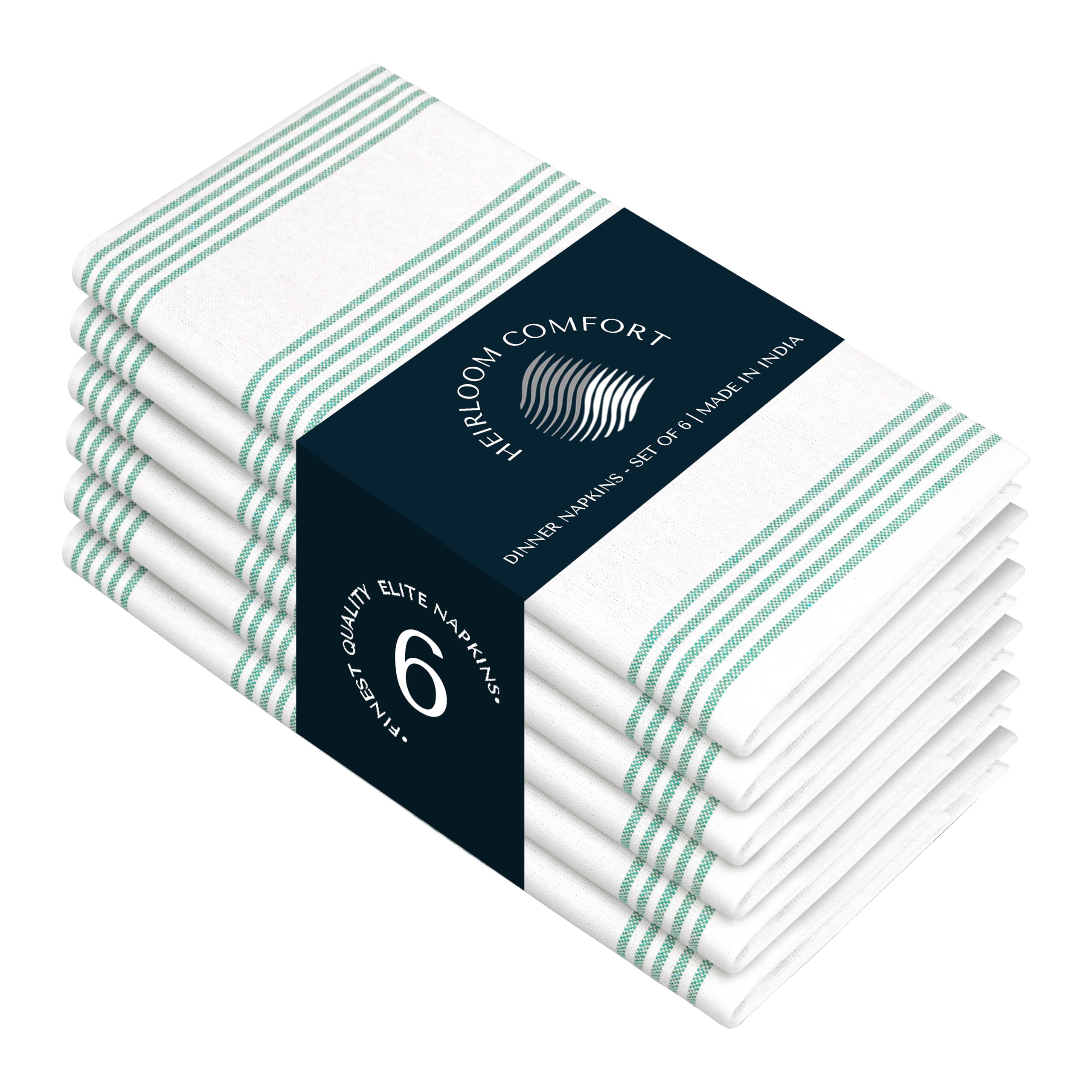 HEIRLOOM COMFORT Sea Green Stripe Dinner Napkins (Set of 6), 45x45 cm, 100% Cotton, Machine Washable, Multi Pin Striped Table Cloth Napkin for Lunches, Formal Events, Outdoor Dining & Everyday Use