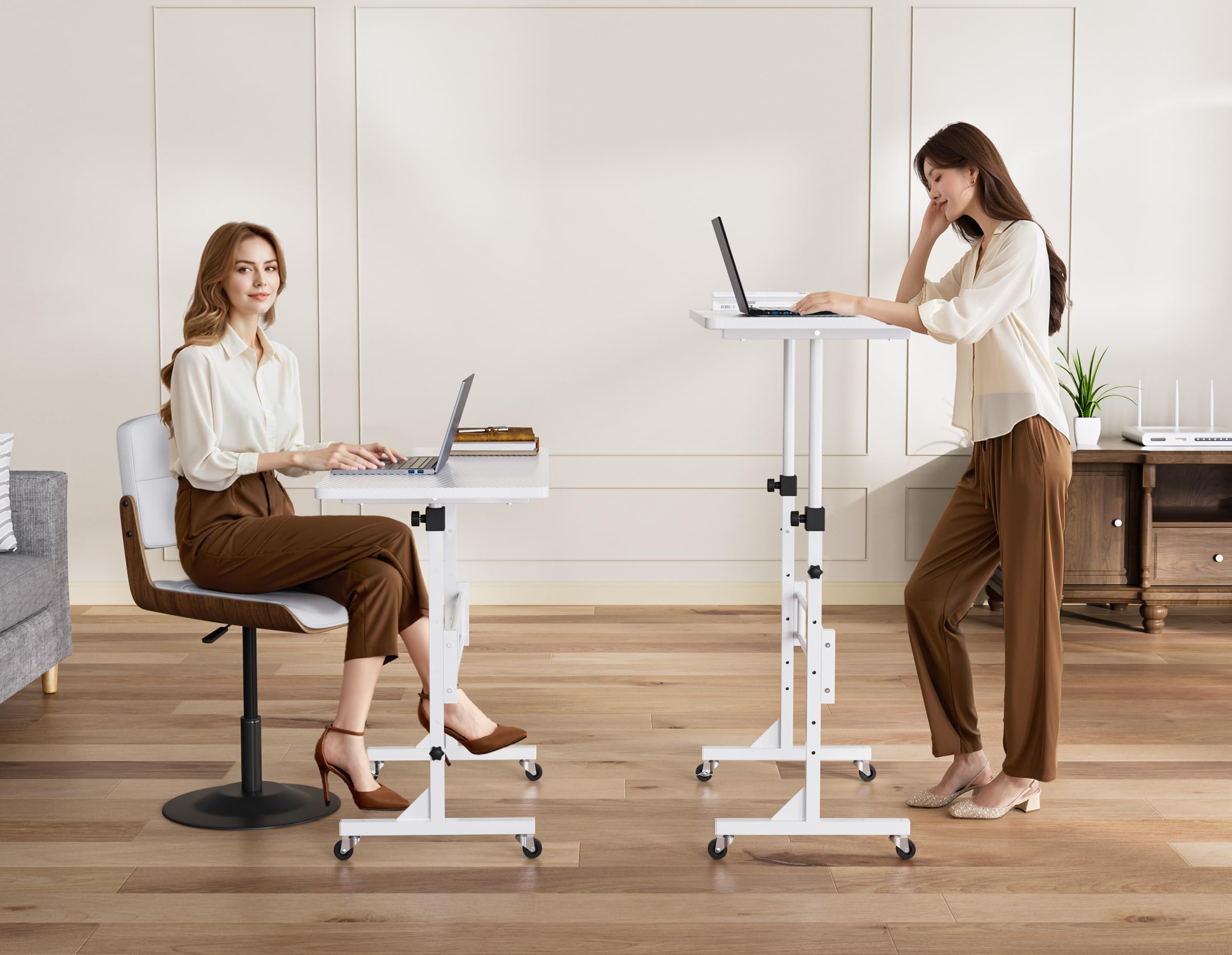HOMIDEC Höhenverstellbarer Schreibtisch mit Rollen, Tisch Computertisch Stehpult Schreibtisch Höhenverstellbar für Walking Pad Laufband für Zuhause, PC Tisch Klein für Home Office, 80 x 40 cm, Weiß