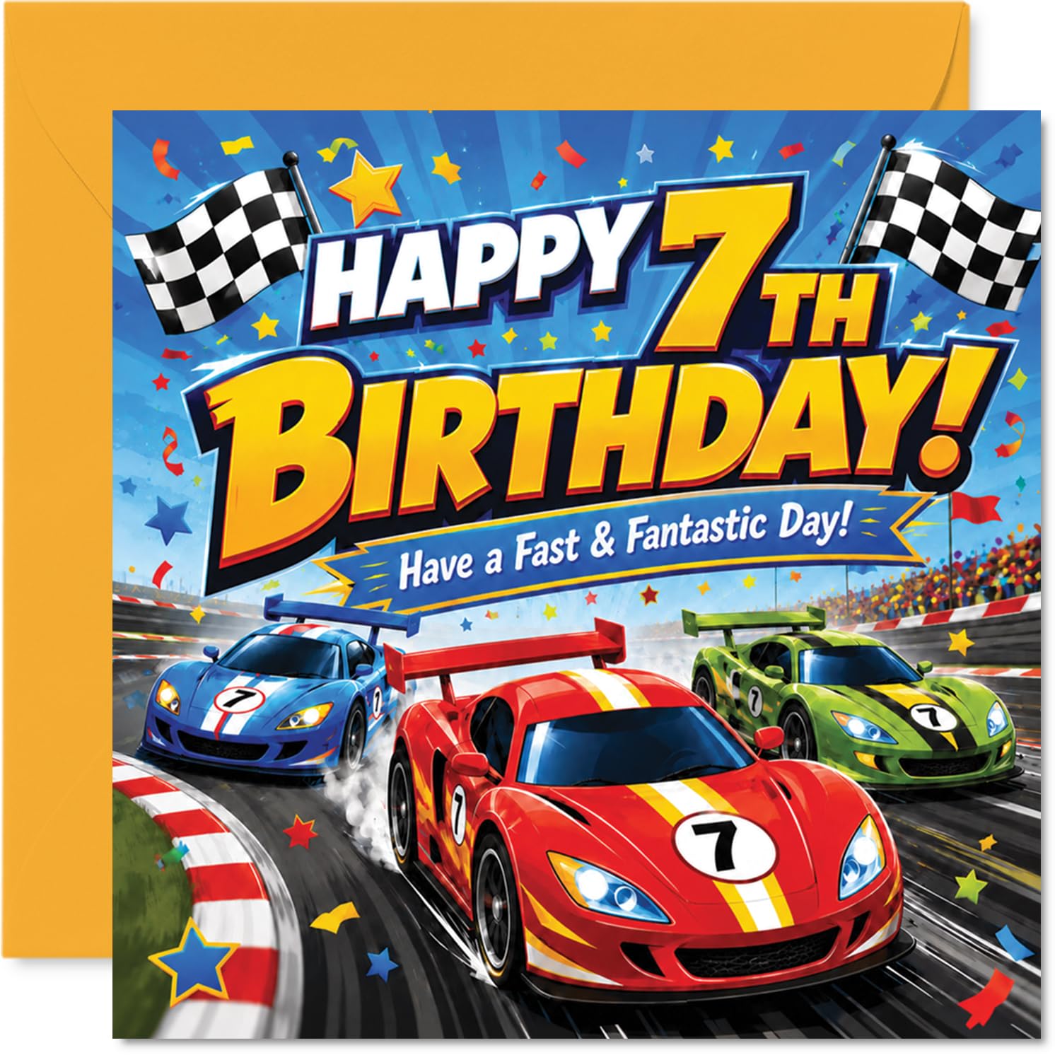 Playful 7th Birthday Card, Race into Birthday Fun