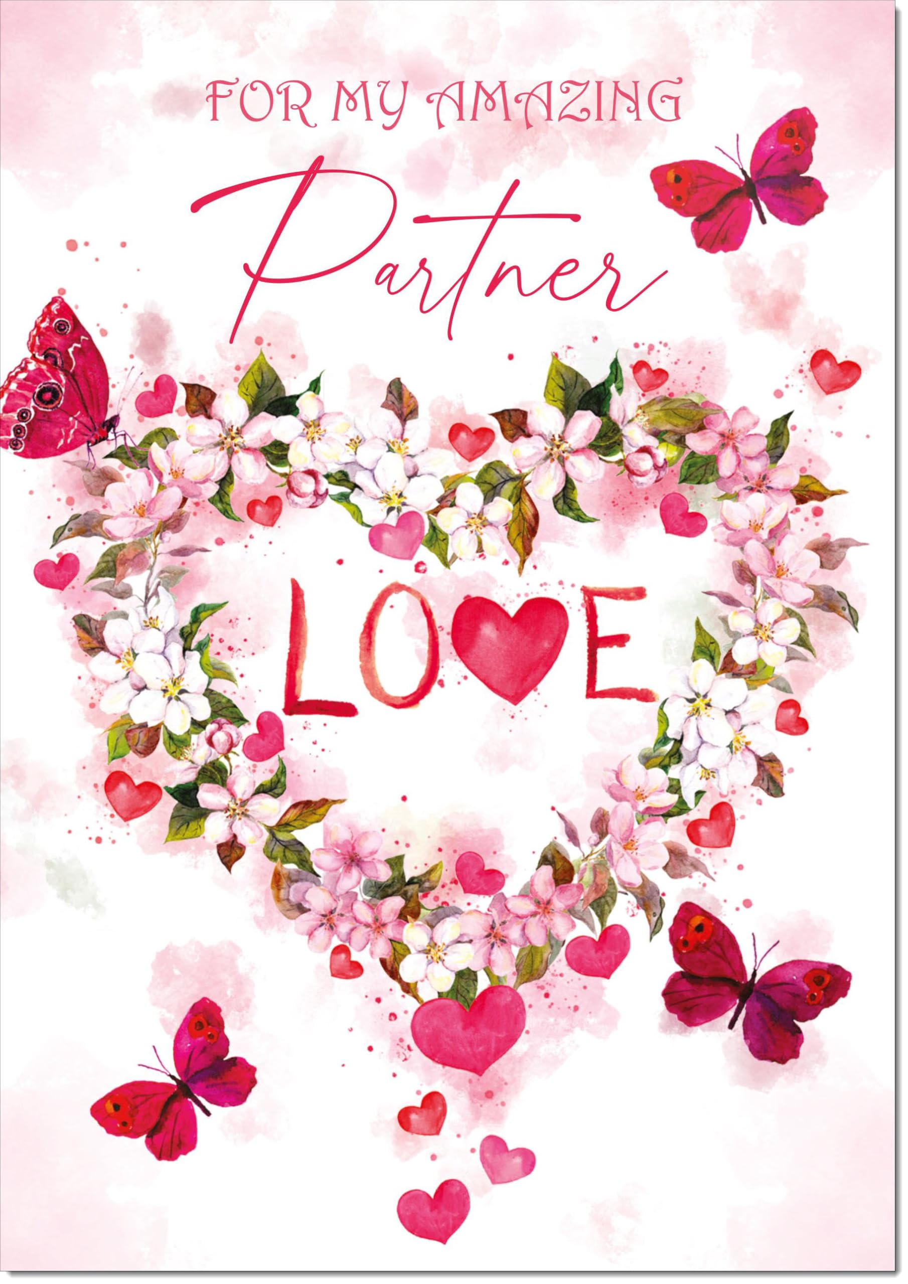 doodlecards Partner Valentine's Day Card Floral Love Heart Large A4 Size with Plain Envelope