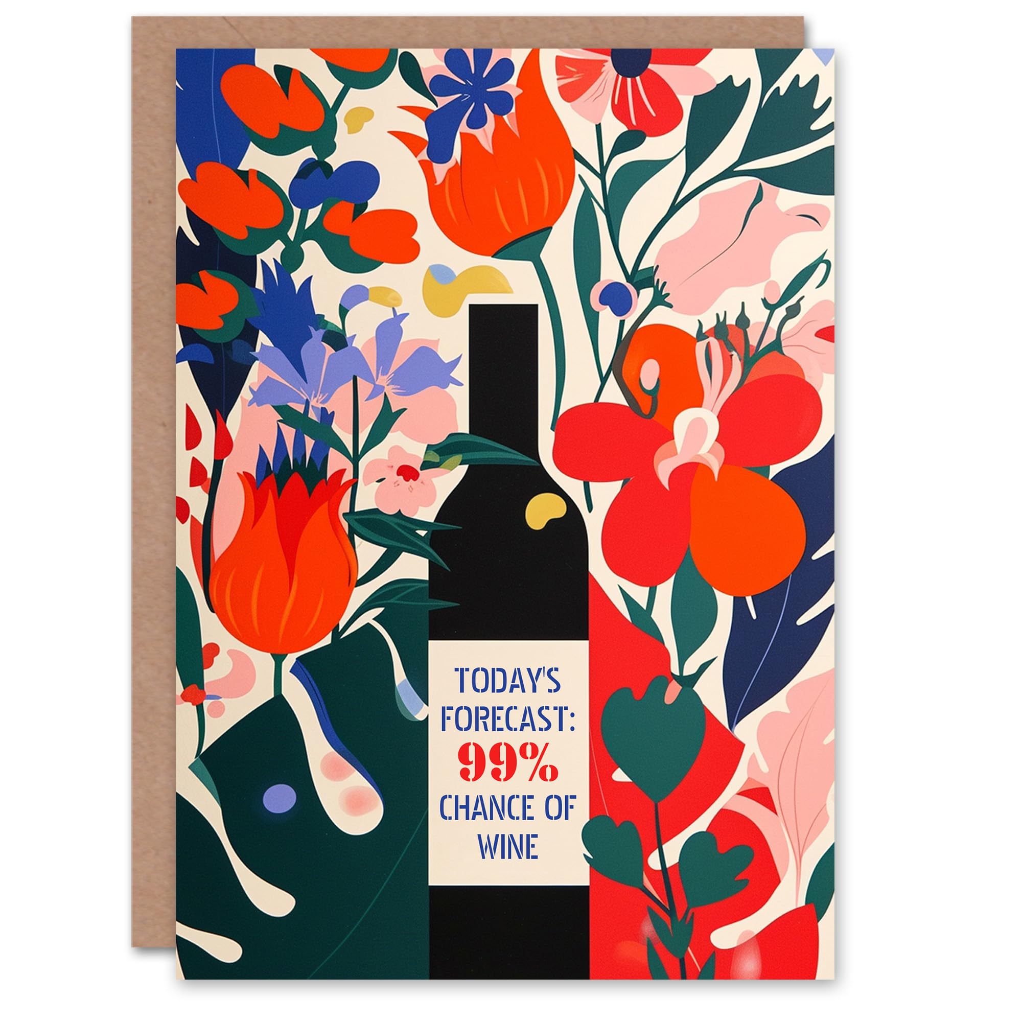 Artery8 Birthday Card Floral Wine Forecast 99 Percent Bright Funny For Her Gran Sister Niece Daughter Wife Woman Greeting Card