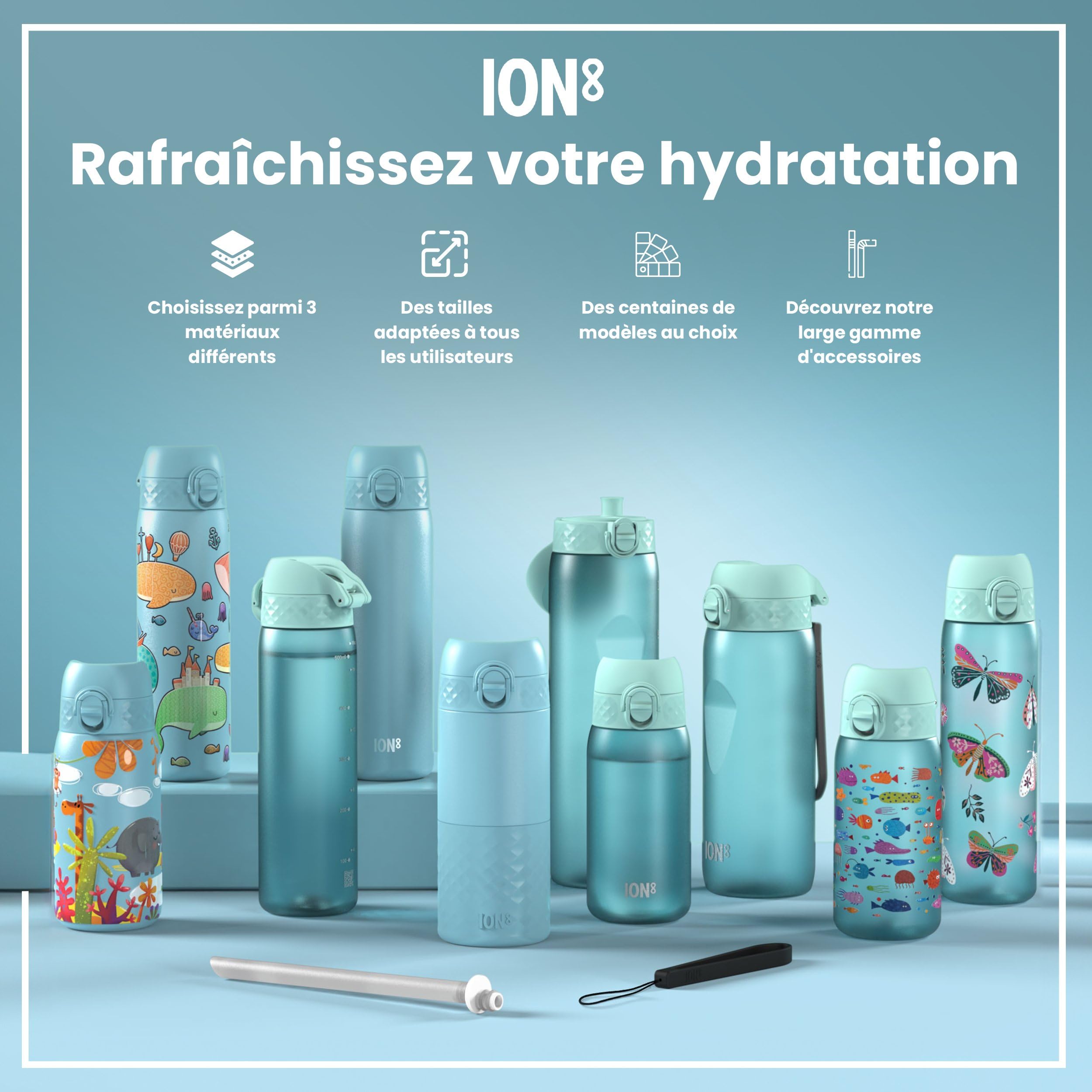 ION8 Gourde Enfant, 350ml, Anti-Fuite, Facile à Ouvrir, Verrouillage Sécurisé, Lavable en Lave-Vaisselle, Sans BPA, Poignée de Transport, Facile à Nettoyer, Carbone Neutre, Motif Crocodiles