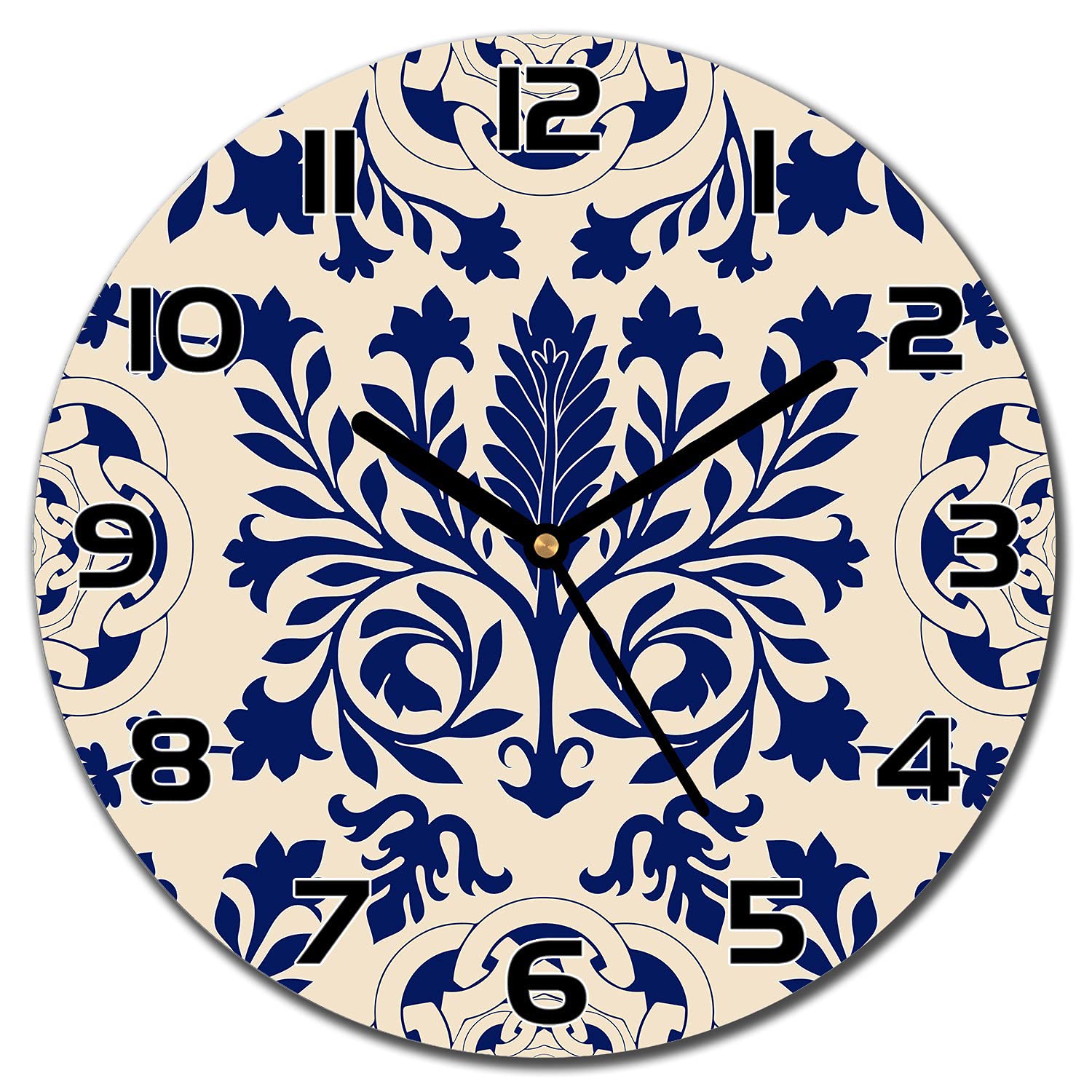 Horloge murale en verre de sécurité de 30 cm au design raffiné damassé doré avec aiguilles