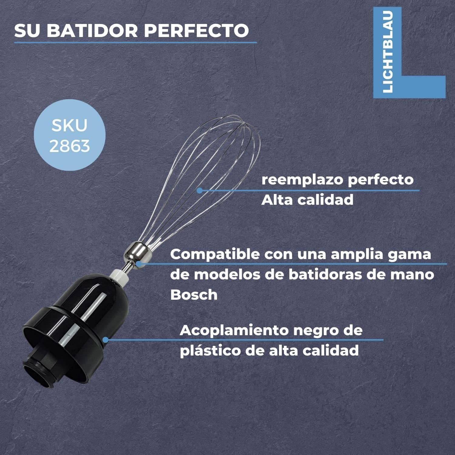 Lichtblau Batidor con acoplamiento 2863, apto para batidora de mano Bosch MS8CM, MSM87, MSM88, MSM89 MSMM7, MSMM89 Maxo Mixx, accesorio de repuesto para batidora de mano