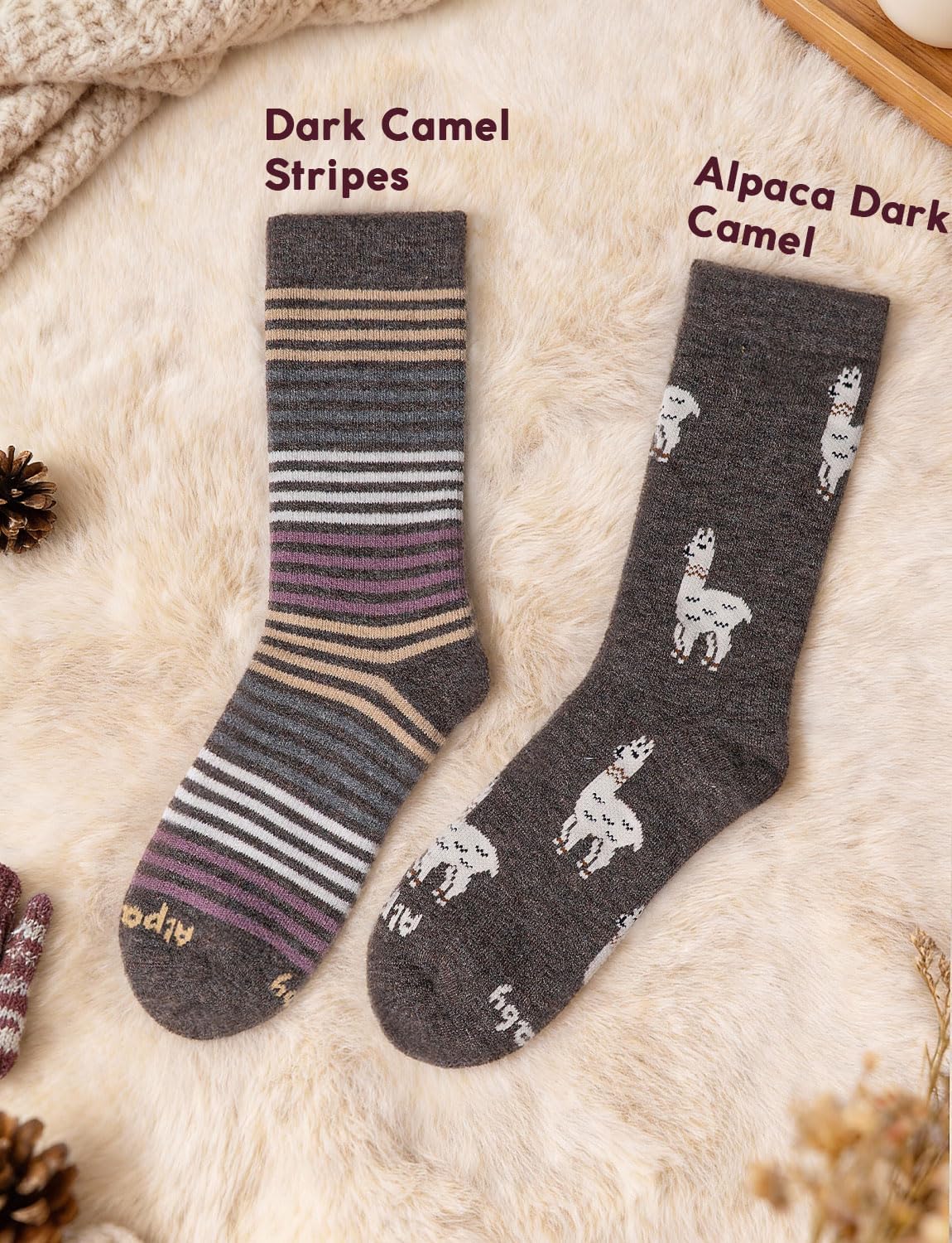 Alpaca Wool Heavyweight Crew Socks for Winter Hiking Boot Casual Socks Cold Weather Thermal Warm Thick Breathable - Image 2