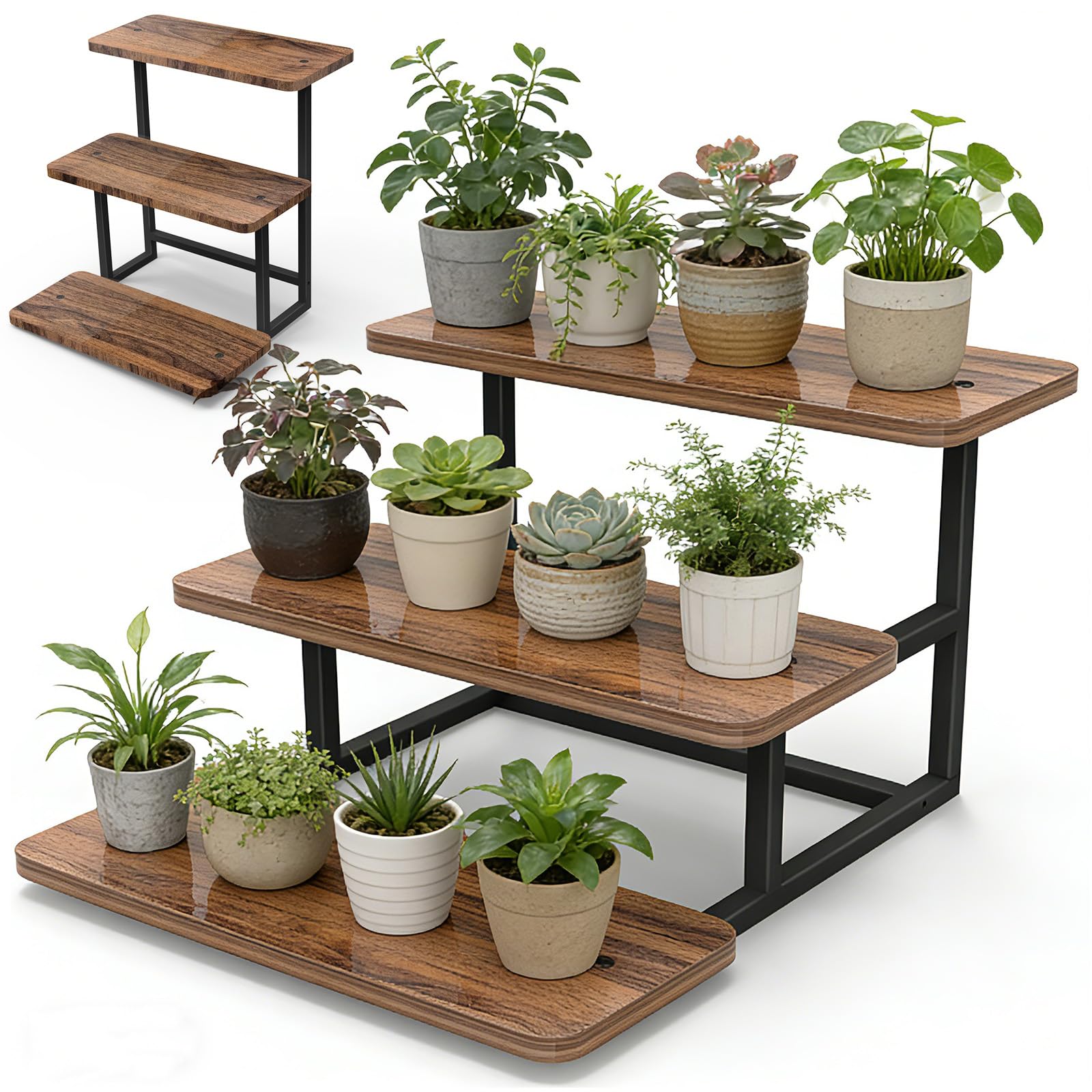 Meuble porte plante 3 étages gain de place pour balcon et salon