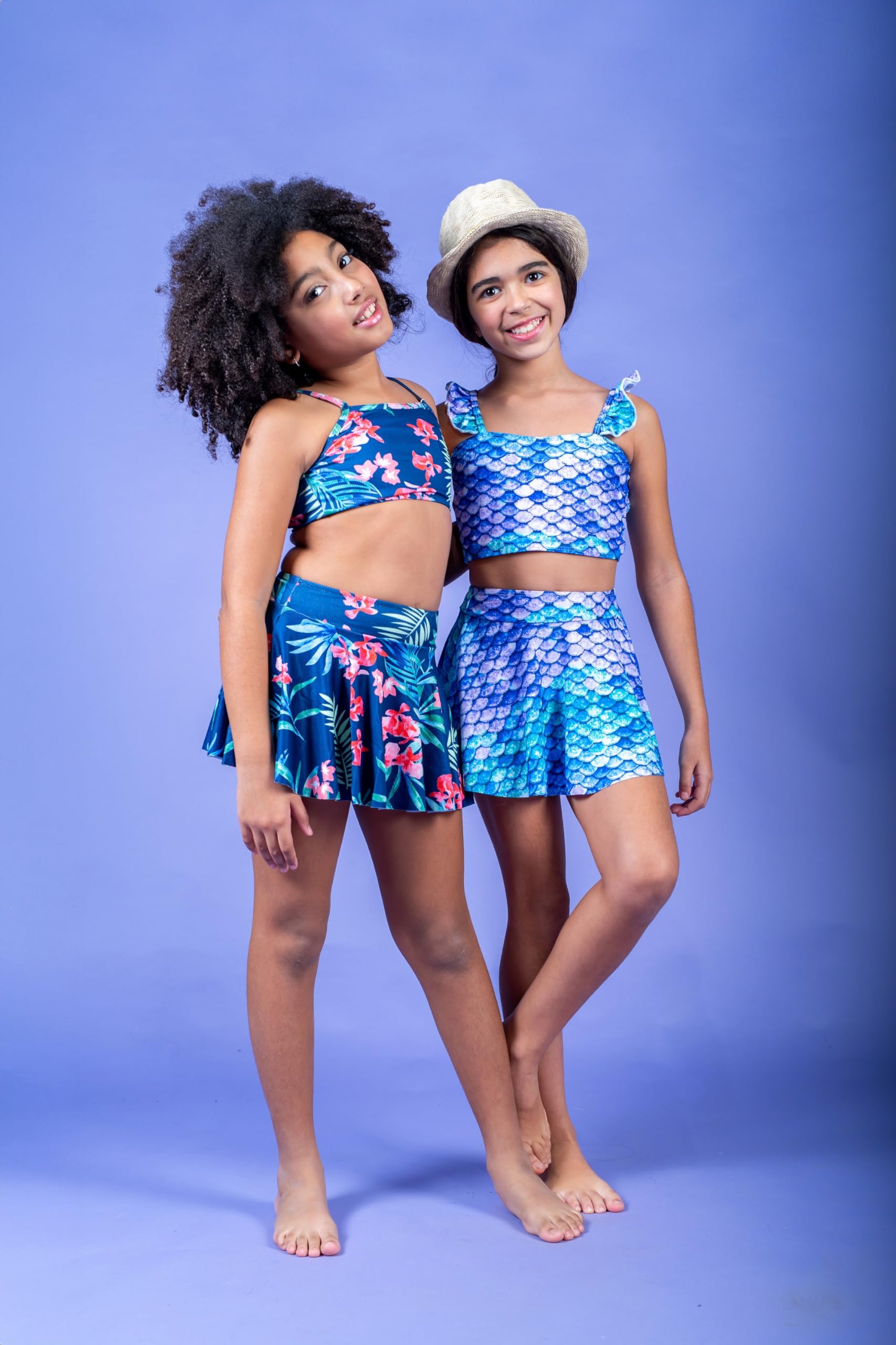 Arshiner Filles Bikini Set 3 Pièces Maillots de Bain d'Été Enfants Trois Pièces Tankini avec Jupe Imprimé Fleur Maillots de Bain pour Filles 5-14 Ans