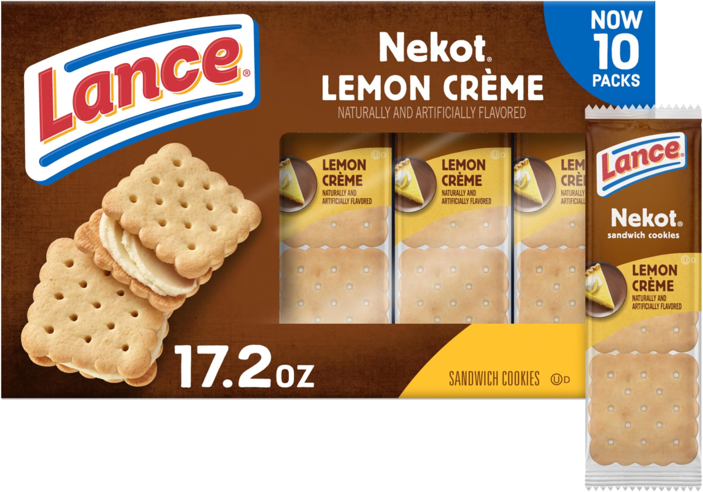 Lance Sandwich Cookies, Nekot Lemon Creme, 10 Individually