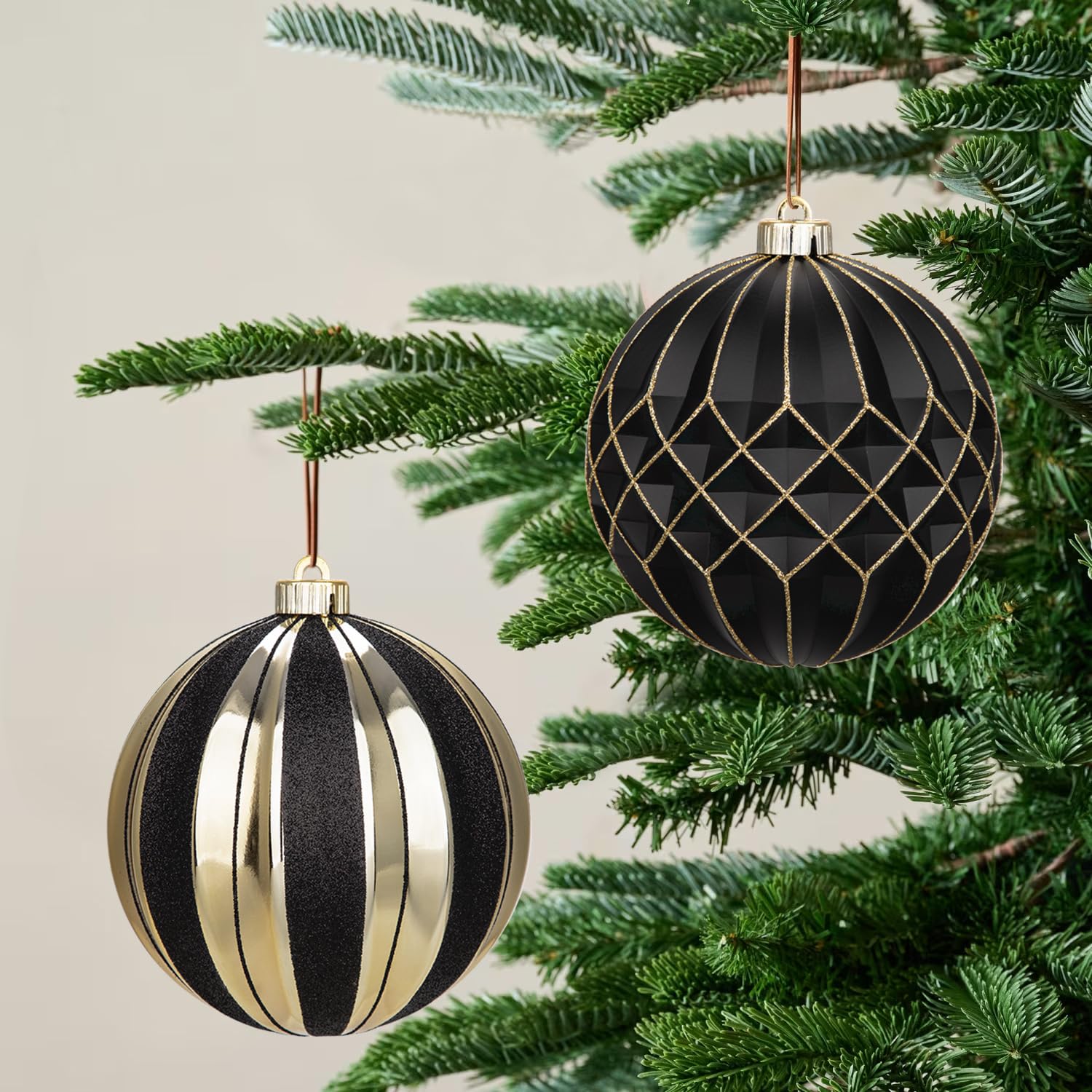 Ø15CM 2er-Set Große Christbaumkugeln Deko Weihnachten, Baumschmuck Weihnachtskugeln für Weihnachtsbaum, Weihnachtsbaumschmuck, Schwarz