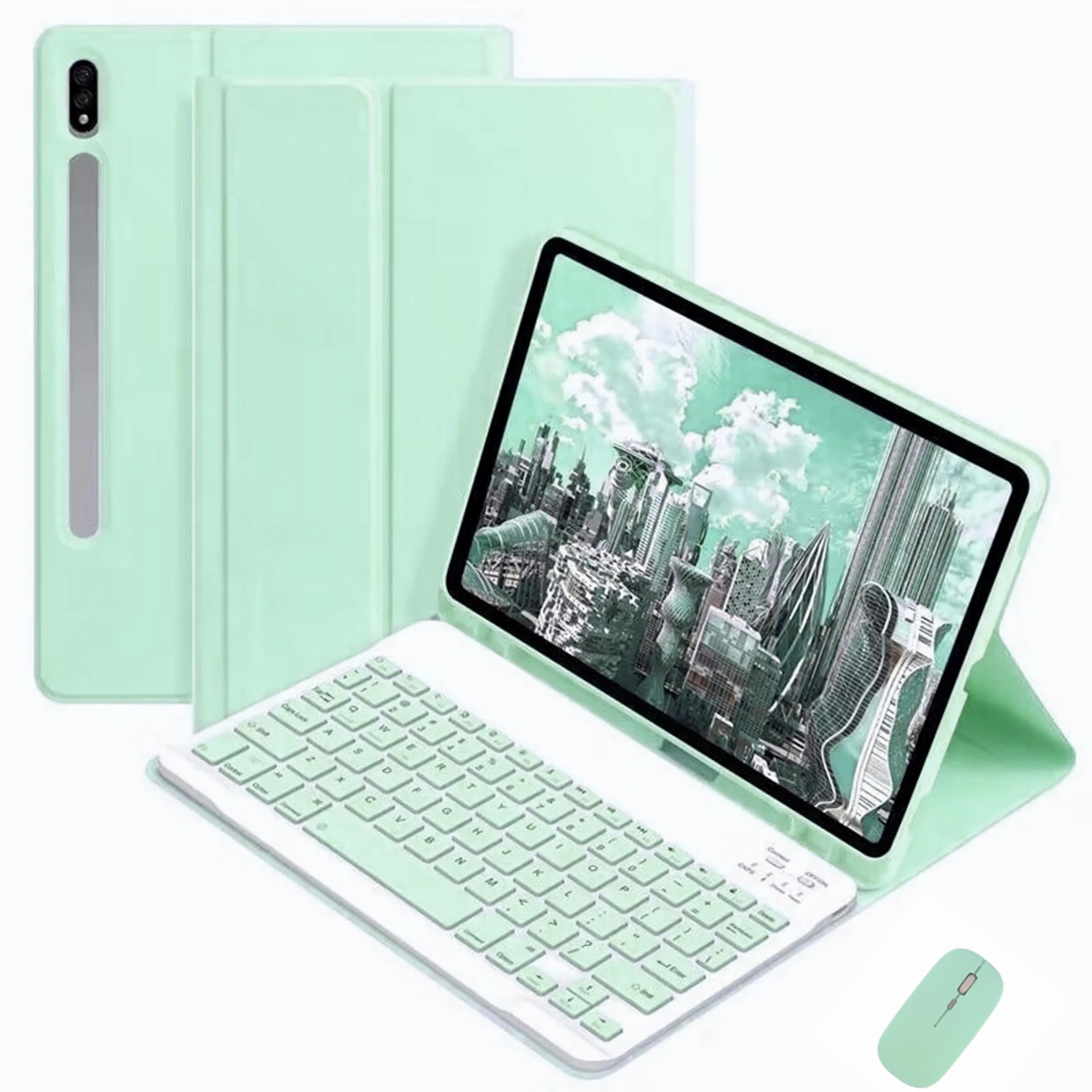 Clavier Bluetooth pour Galaxy Tab A7 10.4'' avec souris et coque rotative vert foncé