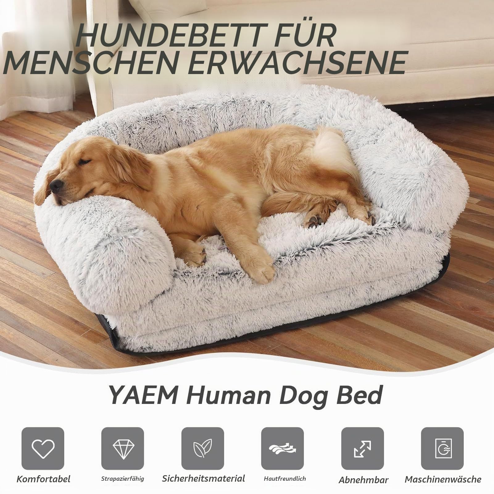 Faltbares Hundebett für menschliche Hunde, tragbar, 2-in-1, riesiges Bett für beruhigende Hunde in menschlicher Größe, 180 x 119,2 x 24,9 cm, Schlafsofa aus Kunstpelz in menschlicher Größe