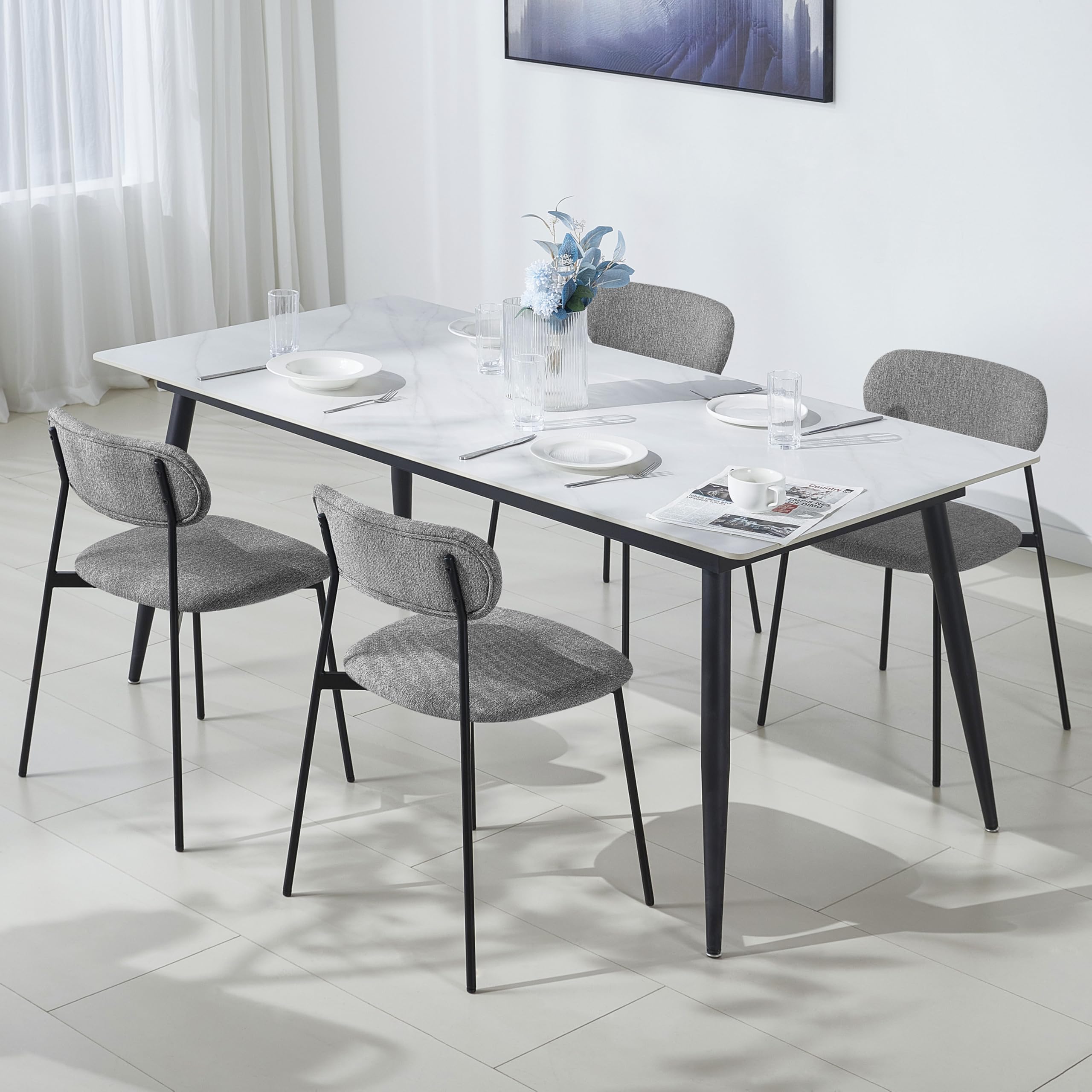 Lestarain 4X Sillas Comedor con Respaldo, Sillas Cocina con Asiento Tapizado, Sillas Modernas para Dormitorio, Salón y Cocina, Sillas Comedor Nórdicas, Lino, Gris Oscuro