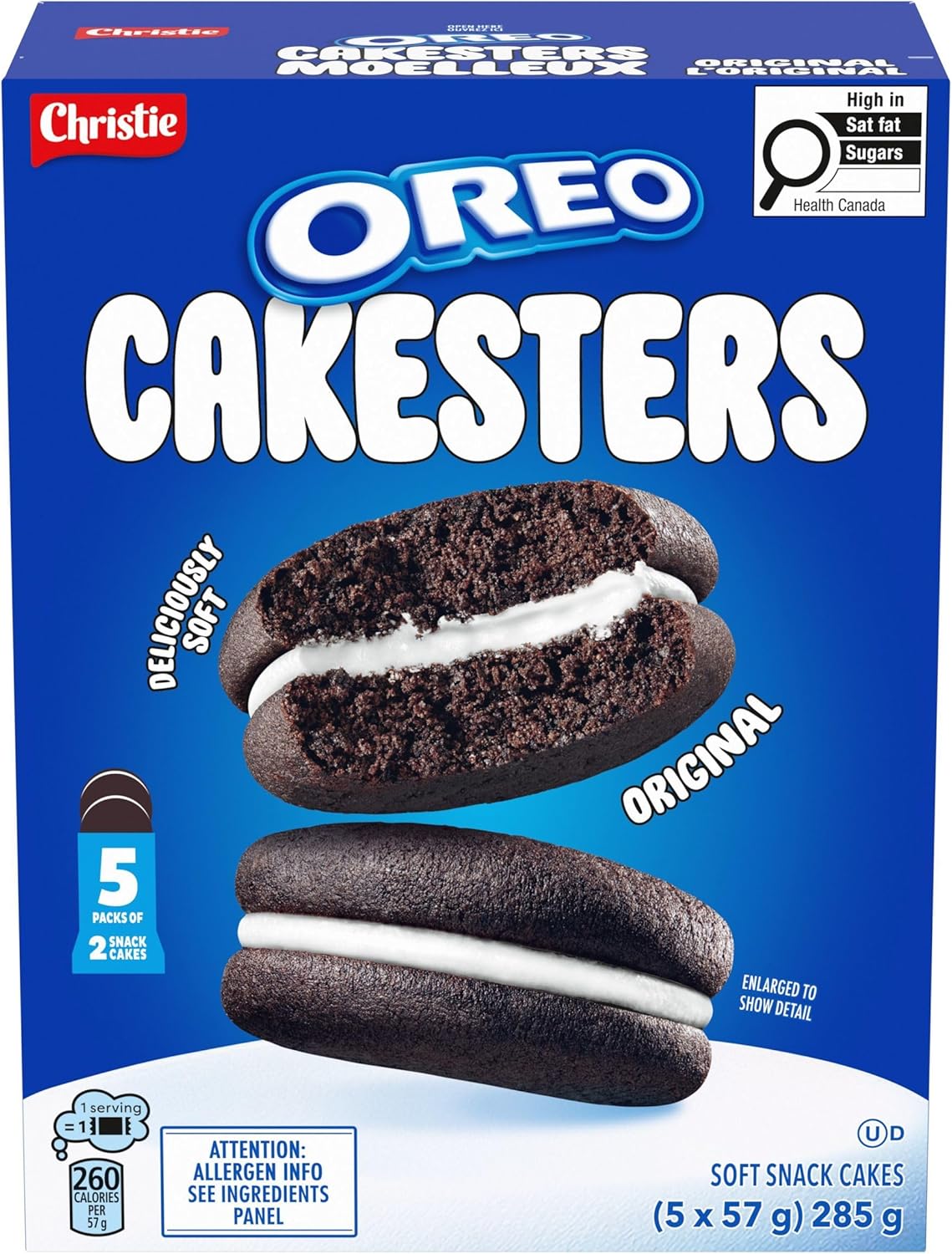 OREO Cakesters Soft Snack Cakes, 285g (Pack of 5, 57g each) Snack Packs, Original