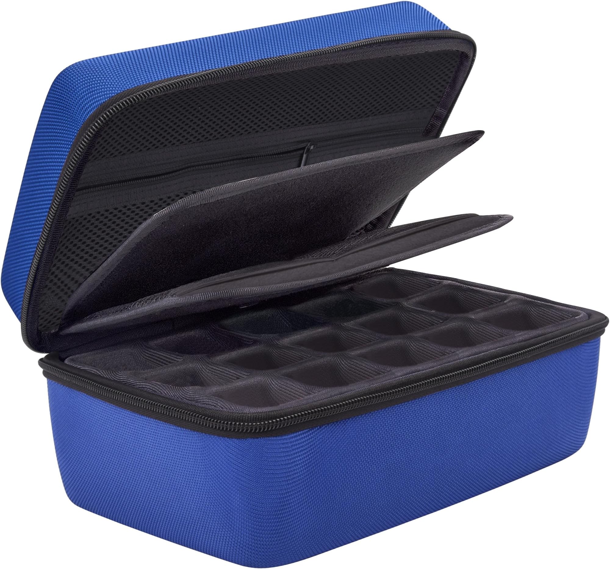 SIQUK Dice Storage Case Big Capacity Dice Box with Double Removable Slotted Tray and Handle Dice Organizer Holder for DND RPG Table Games, Holds Up to 30 Sets DND Dices, Pure Blue