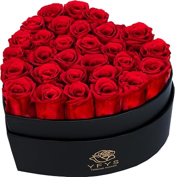 29-Piece Forever Flowers Heart-Shaped Box Real Immortal Preserved Roses Lasting a Year, Perfect for Birthday, Girlfriend, Mother, or Wife, Valentine Day Gift for Her - Bright Red