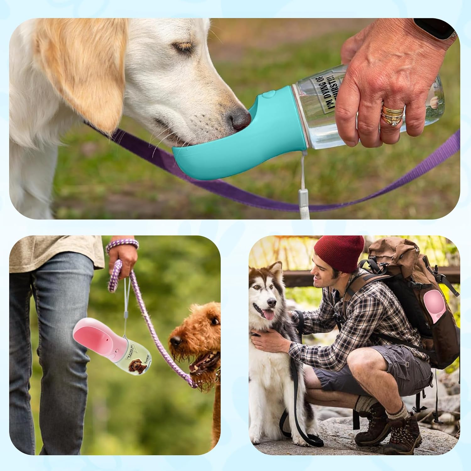 Personalized Dog Water Bottle - Custom 3D Cartoon Pet & Name, Portable Leak Proof Water Dispenser with Drinking Feeder, Dogs Cats Travel Walking Hiking Gifts for Pet Owners