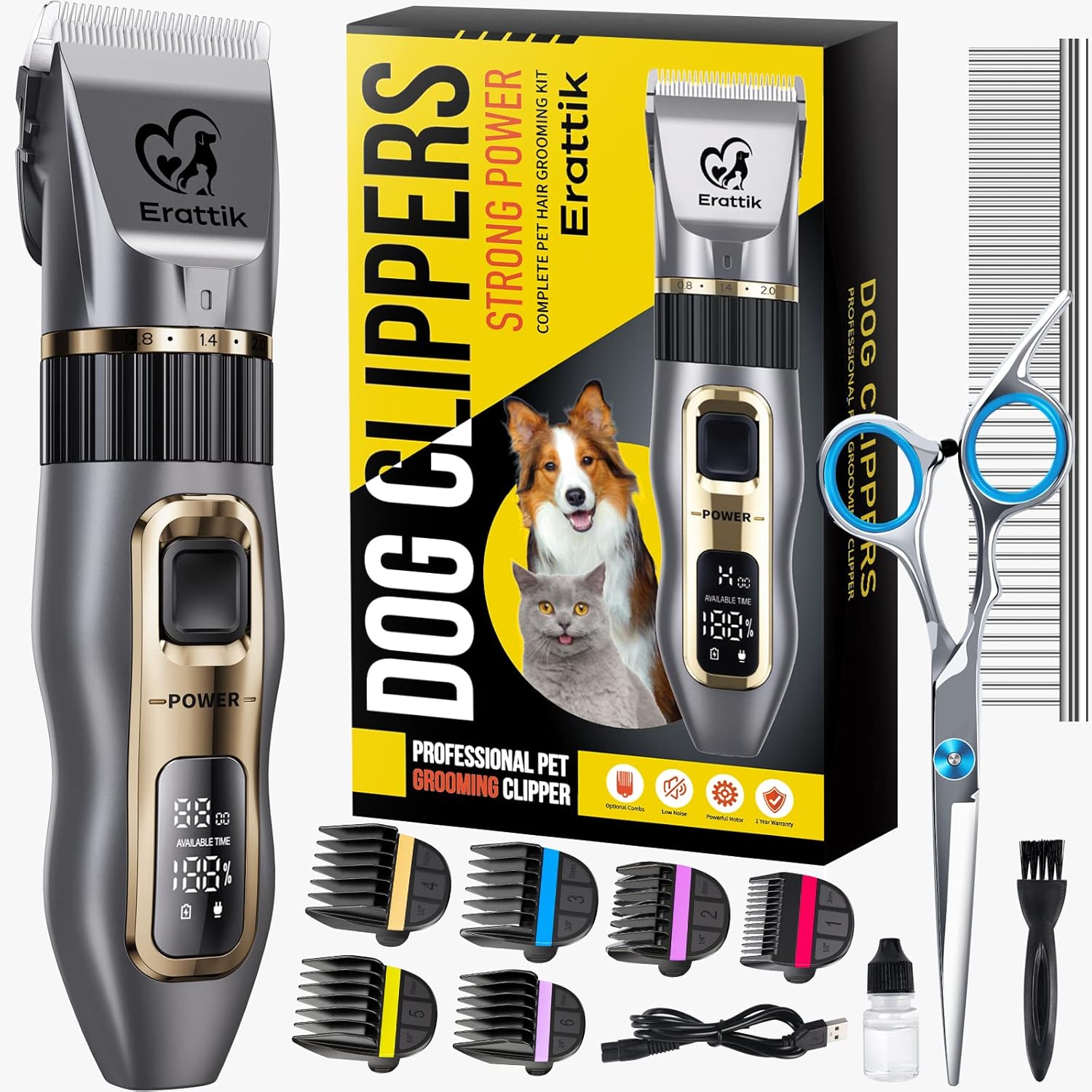 Erattik Dog Grooming Kit 2Speed Low Noise Dog Clippers for