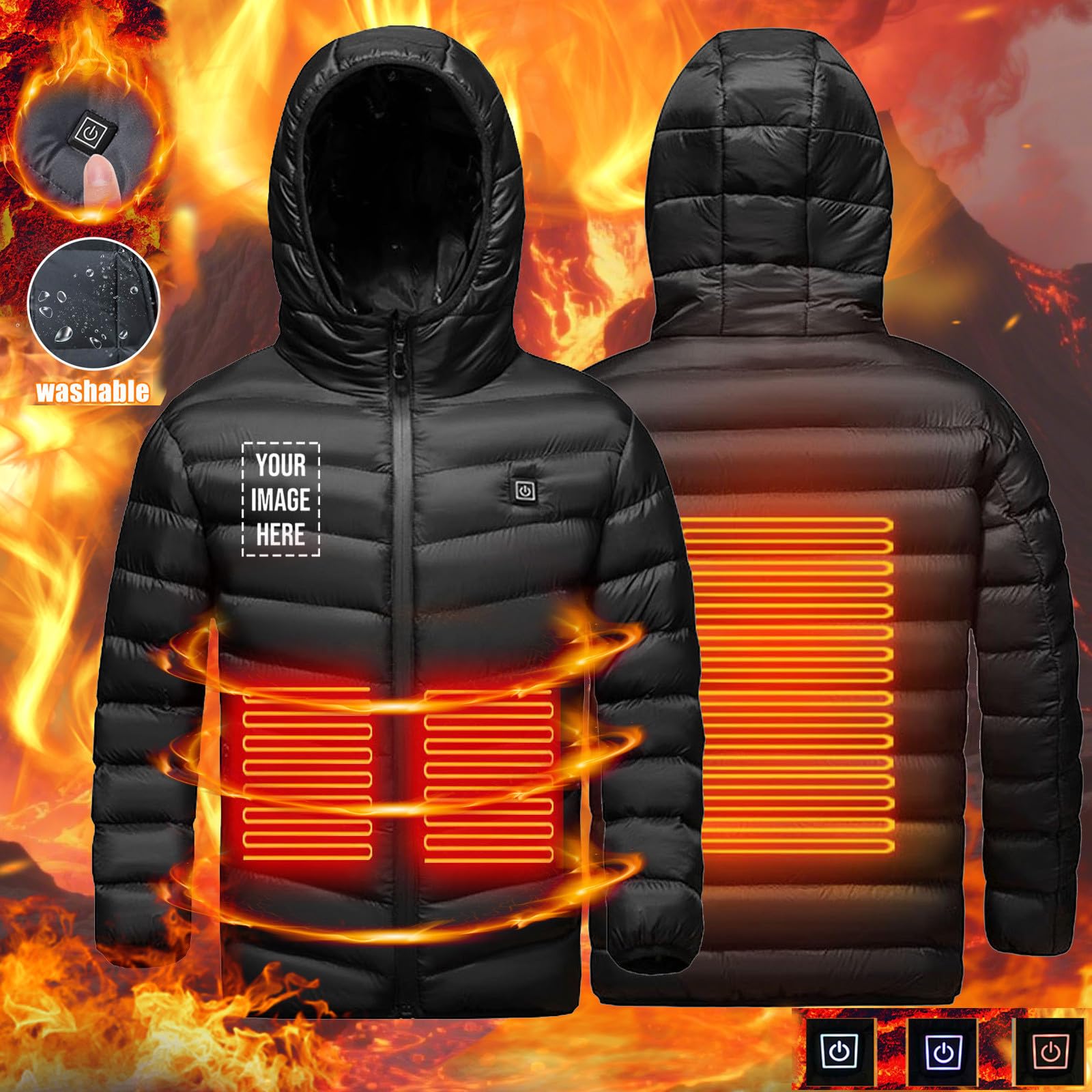 Générique Manteau Chauffant couleur unie Enfants Veste Chauffant Electrique Garçons Filles USB avec 3 Zones de Chauffage Manches Longues Veste Chauffante Doudoune Vêtements Chauffants Lavable