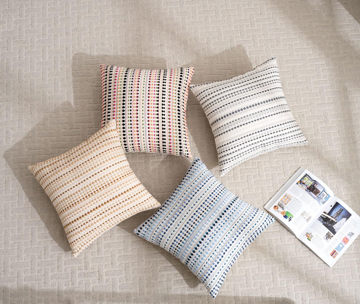 Zealax 12x20 Boho Throw Pillow Covers Lumbar Decorative Neutral Farmhouse Cushion Covers for Couch Bed Living Room, Cotton Textured Striped Pillowcases Set of 2, Grey - Image 7