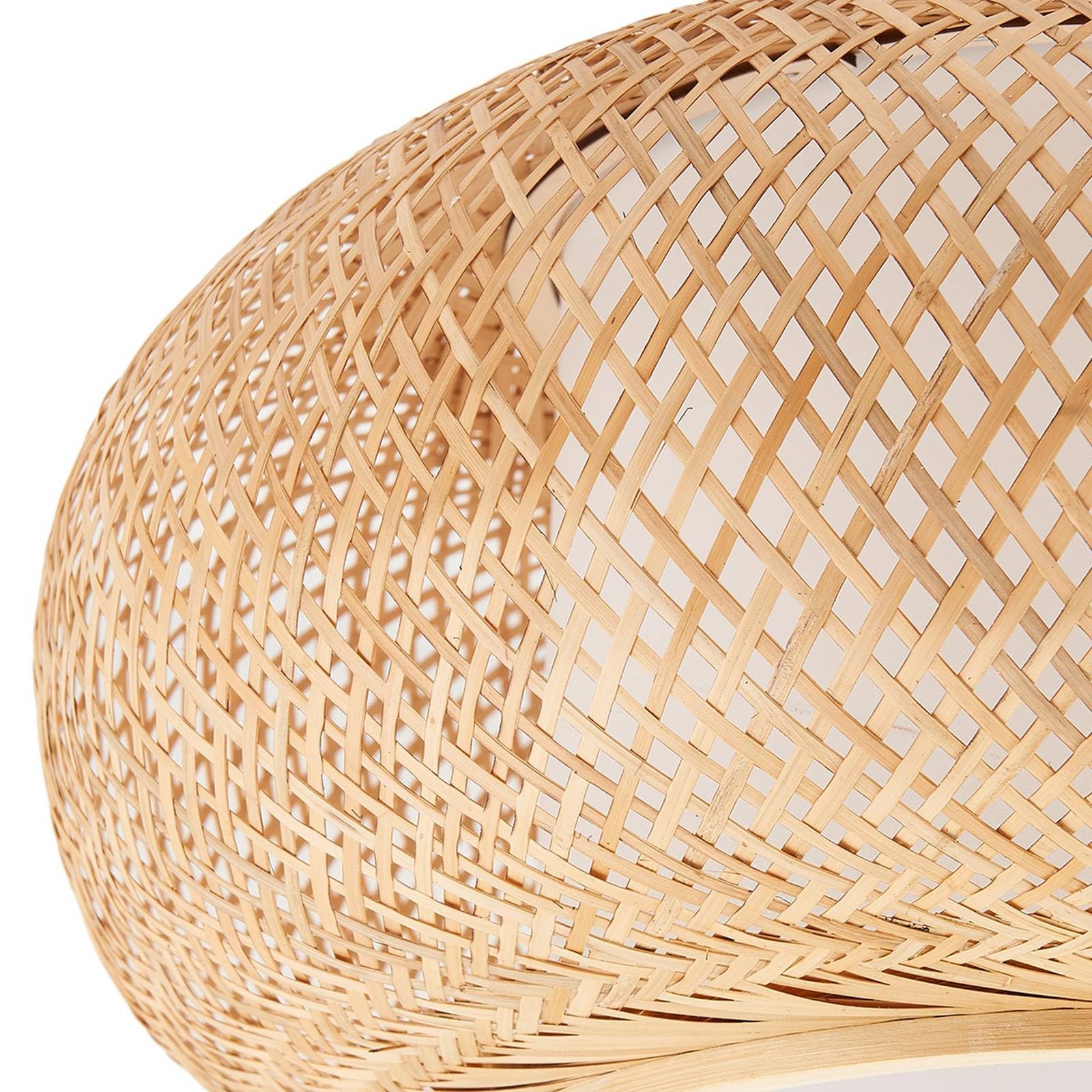 Lindby Bombillas LED lámpara de techo en madera, blanco, plafón redondo | lámpara de salón, e27, rústico, casa de campo, de bambú para sala de estar, salón, comedor