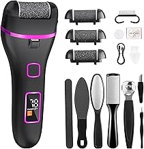 Electric Foot Scraper, 14 in 1 Pedicure Kit for Callus Remover, Rechargeable Foot Sander 1200 mAh, Waterproof IPX4 Foot Rapper, 2 Speeds 3 Heads Rollers and LED Light (Black)