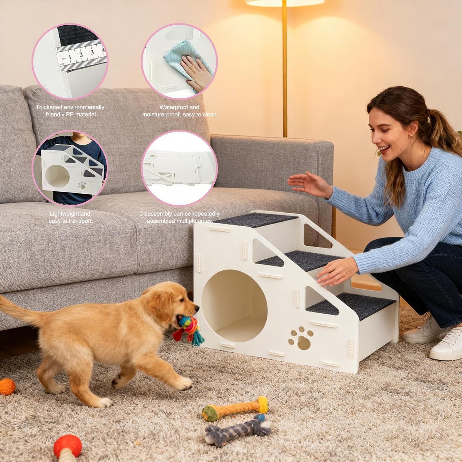 Scaletta per cani, 2 in 1, pieghevole, antiscivolo, per piccoli cuccioli, per casa, camera da, alto, cani, cuccioli, gatti e gattini
