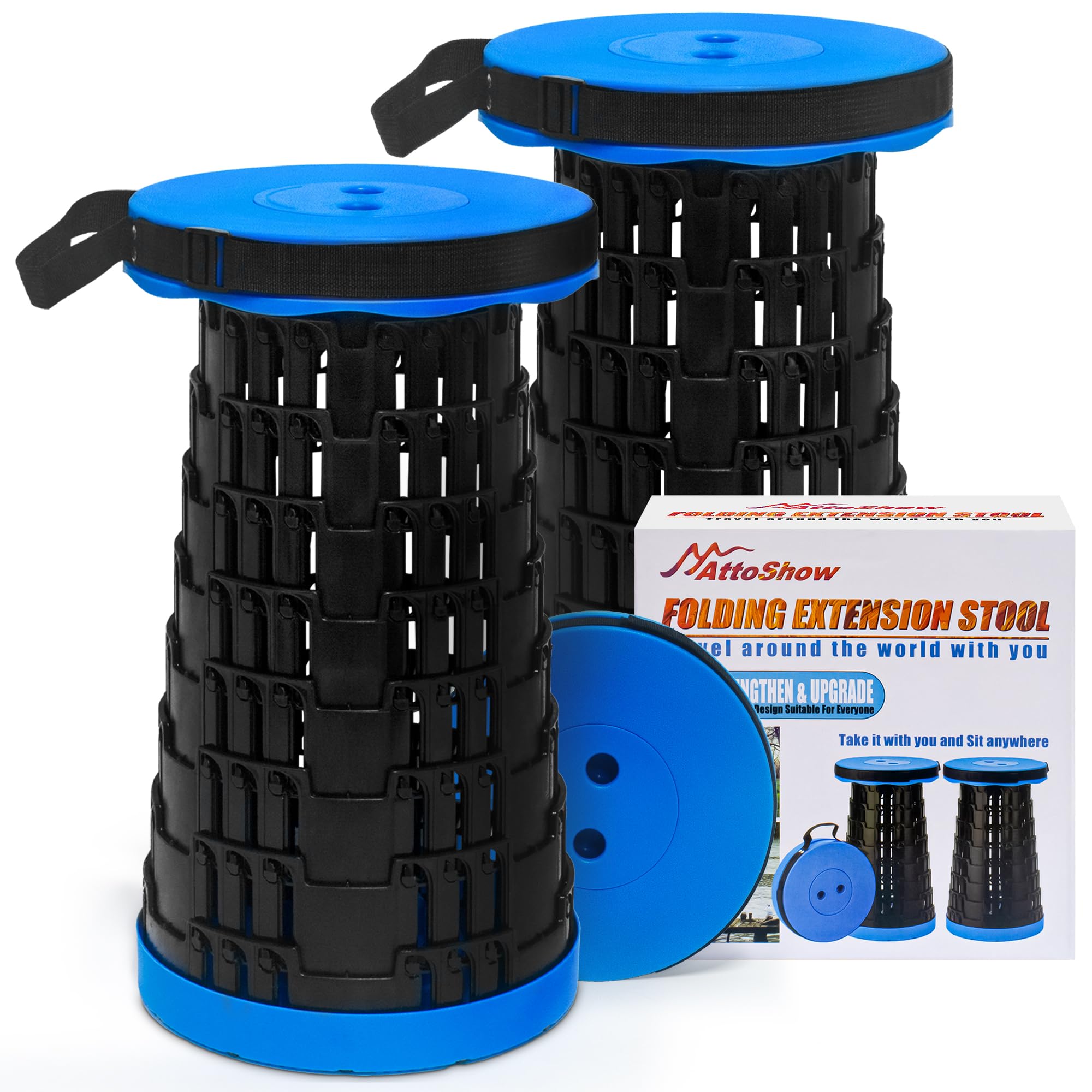 AttoShow 2025 2PCS Upgraded Collapsible Stool Thickened Set, Portable Stool Folding Stools, Foldable Chair for Camping Fishing Hiking BBQ and Outdoor
