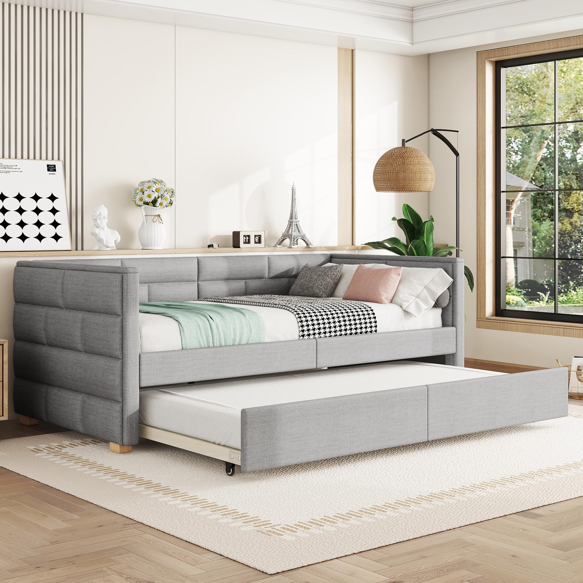 Polsterbett Einzelbett 90x200 Cm – Mit Stauraum, Leselampe & USB-Ports, Samt Grau, Ohne Matratze