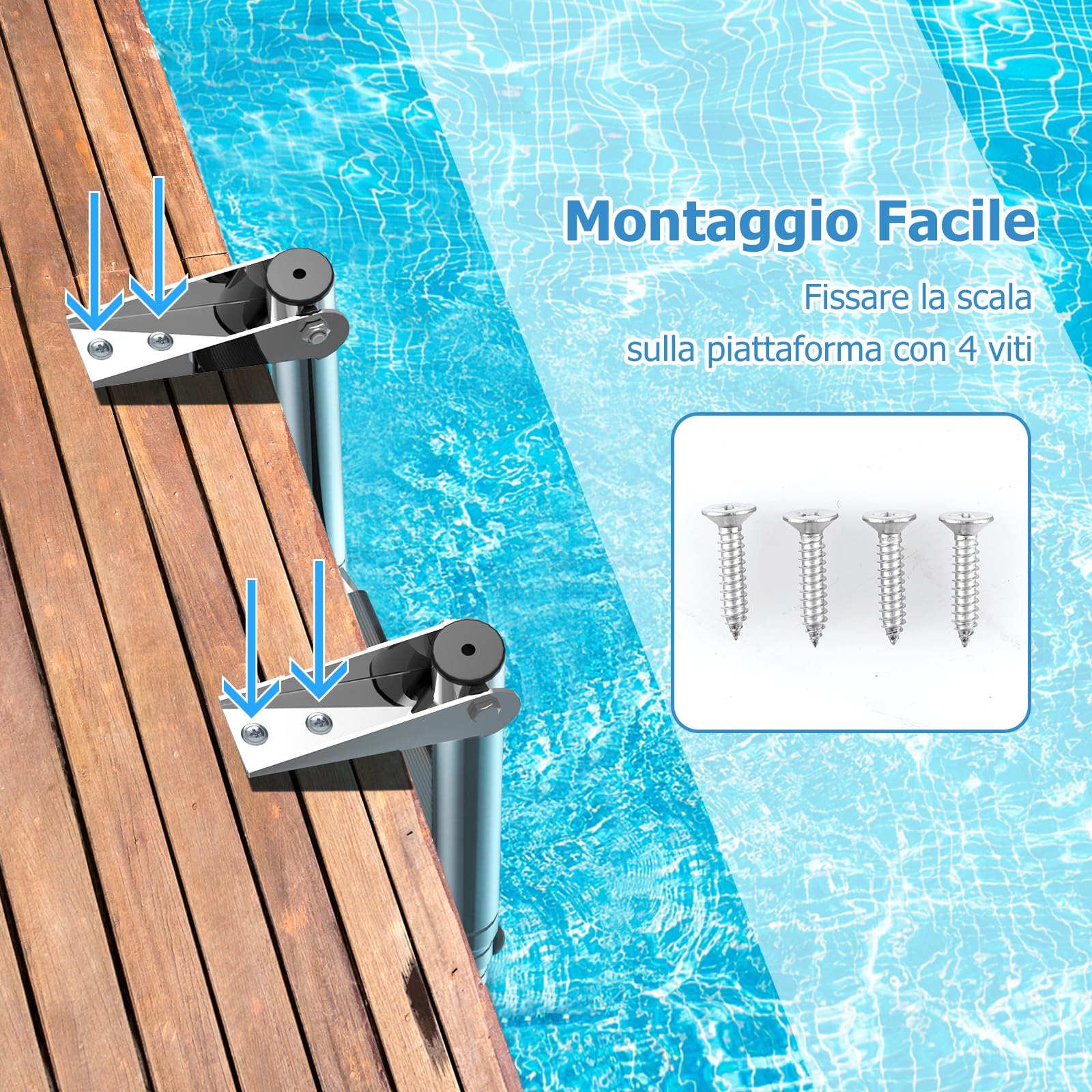 GYMAX Scala Telescopica in Acciaio Inox a 4 Gradini per Barca Pontone, Scala Piattaforma di Nuoto con Gradini Antiscivolo, Scala Estensibile Pieghevole per Barca, Carico di 227 kg