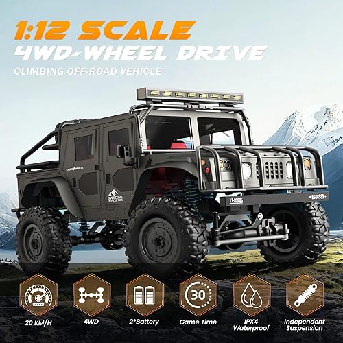 Miniatura 3 de SIMREX Auto de control remoto todo terreno a escala 112, autos RC 4WD con 2.4 GHz, camión de escalada a control remoto, IPX4 impermeable todoterreno