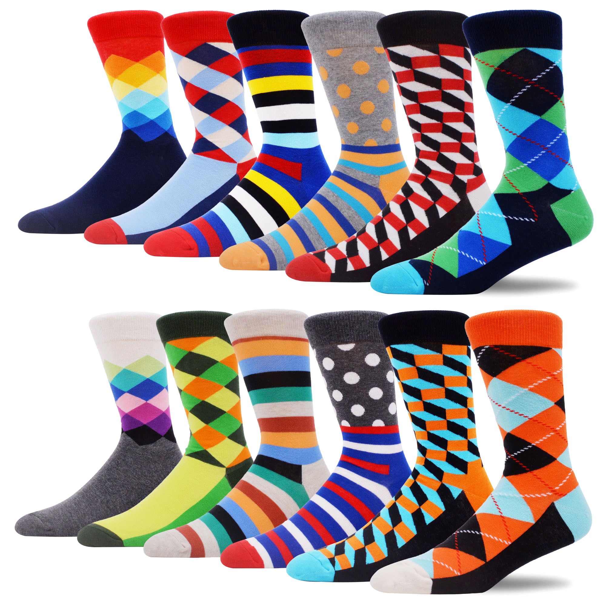 MAKABO Men's Fun Dress Casual Pattern Cotton Crew Socks - Size 9-11/10-13/13-15