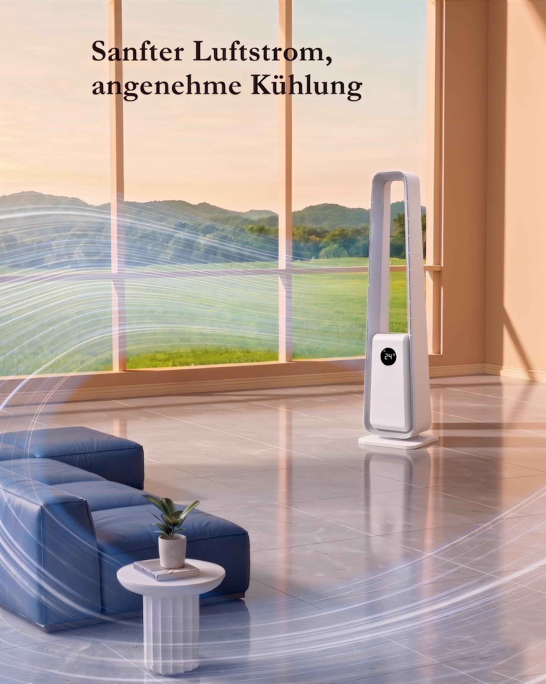 Ventilatore senza pale : ventilatore a torre da pavimento con telecomando, 24 livelli, 3 modalità e timer da 12 ore, ventilatore senza pale silenzioso per camera da letto e soggiorno