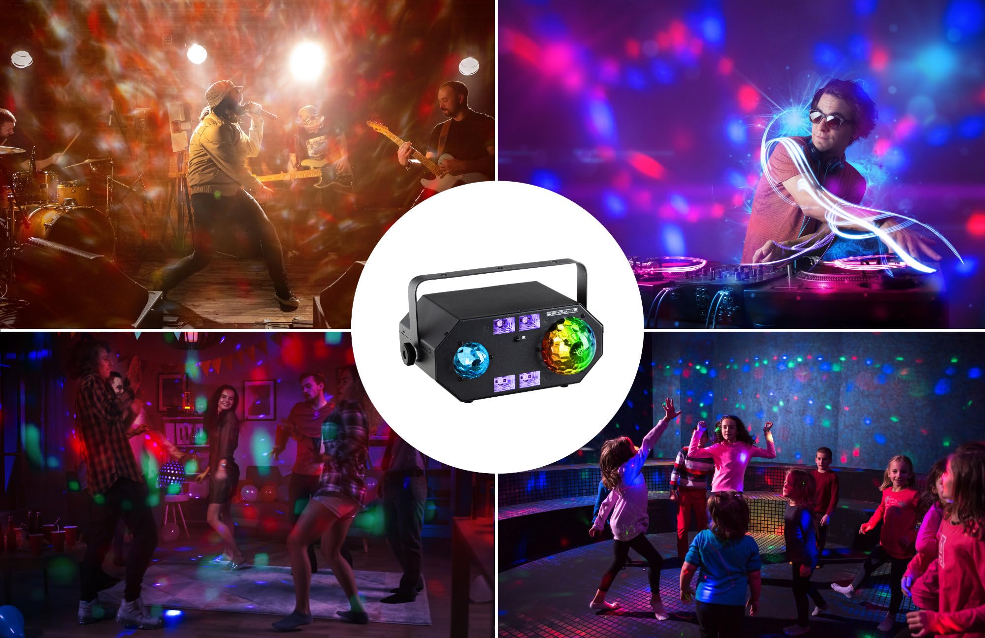 Showlite MEL-4 Multi-Effect-Light, Schwarzlichteffekte durch UV-Licht | Vielseitiges Multi-Effekt-Licht für Beleuchtungs- und Dekorationszwecke, LEDs in den Farben rot, grün, blau, weiß und UV