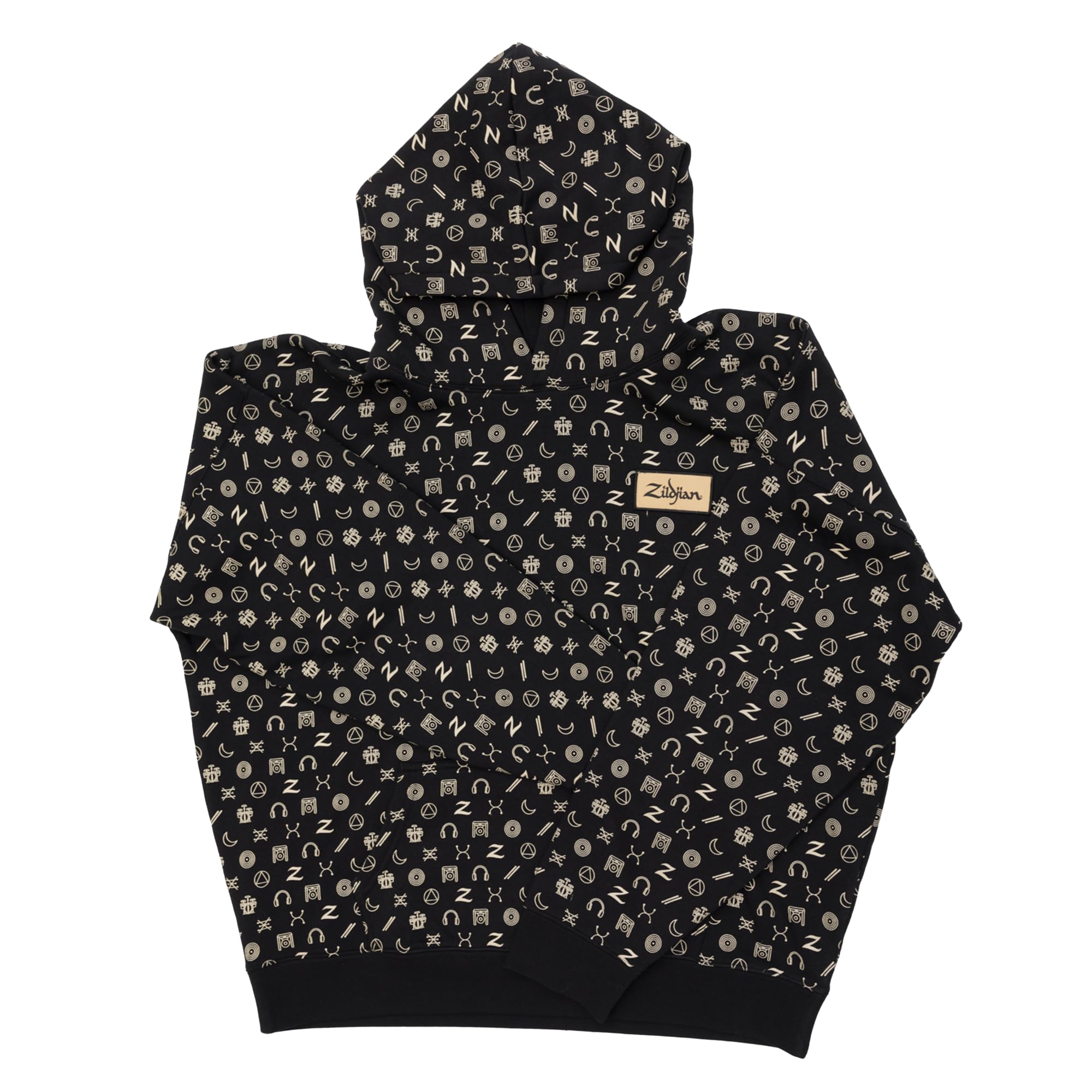 Zildjian – Felpa con Cappuccio Icon Hoodie Black Medium in Edizione Limitata, vestibilità Ampia, Stampa all-Over, Patch Tessuta