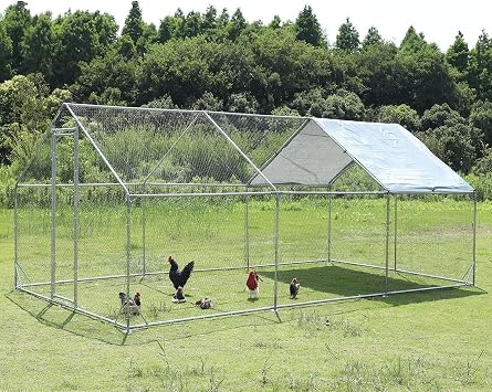 Large Metal Chicken Coop Walk-in Poultry Cage Chicken Run Pen Dog Kennel Duck House with Waterproof and Anti-Ultraviolet Cover for Outdoor Farm Use