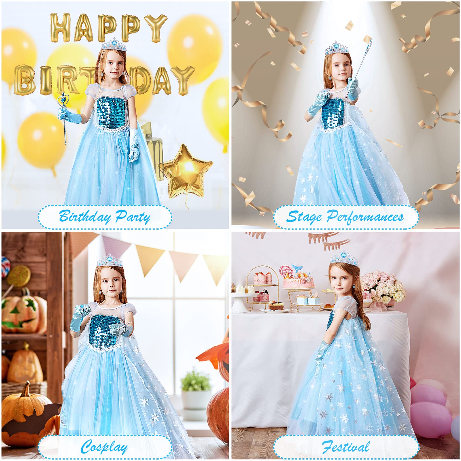 URAQT Elsa Dress, Elsa Costume with Elsa Dress Up Accessories Set