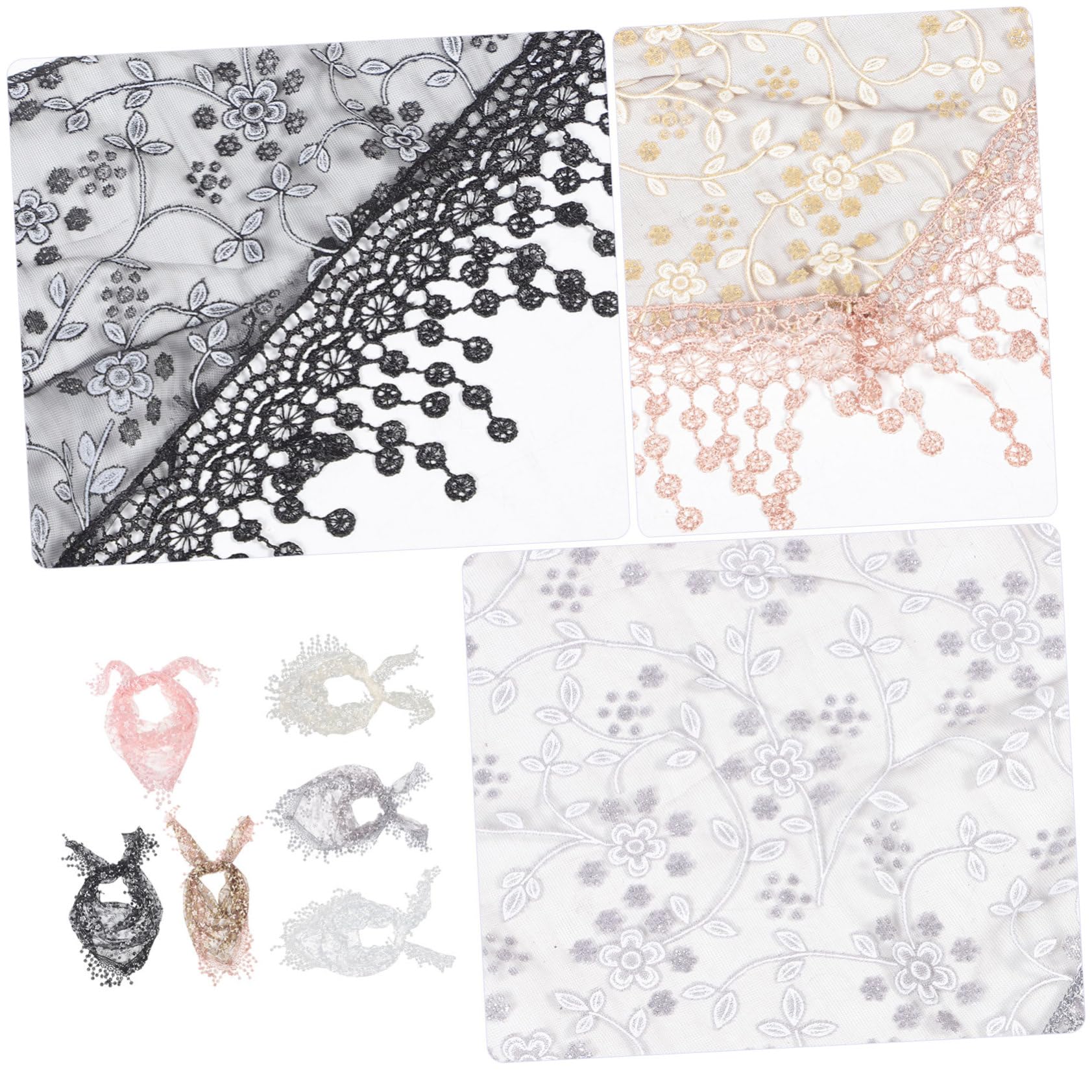 VALICLUD Velo de Mantilla Triangular de Encaje 6piezas Poliéster Blanco | Misa Católica, Acabado Floral, Estilo Femenino, Combina Mayoría de Prendas