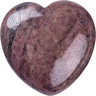 FORBY Natural 1.2" Rhodonite Pocket Heart Love Stone Carved Palm Worry Stone Heart Shaped Healing Crystals for Chakra Reiki Balancing Therapy Meditation Home Decoration