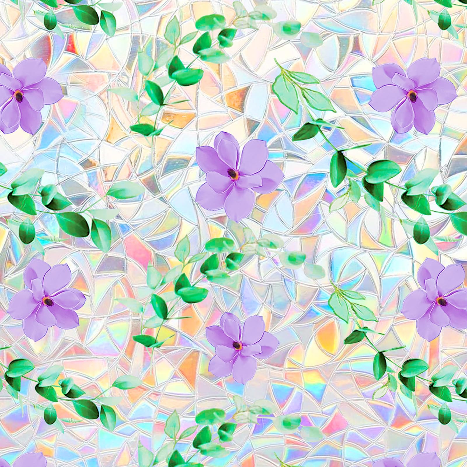 Beautysaid Window Film Privacy for Glass Windows, Stained Glass Window Film with Flower, Frosted Window Static Cling without Glue for Home House Door Bedroom Office, Purple, 44.5 x 200cm — image 1