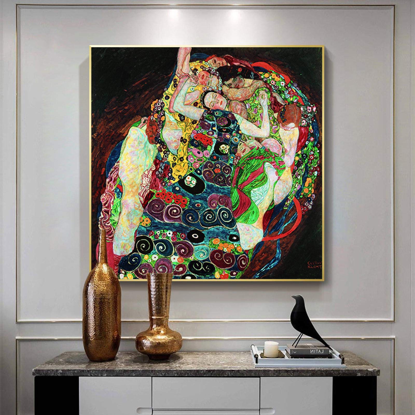 Arte famoso La Virgen de Gustav Klimt Pinturas en lienzo Cuadros de arte de pared clásicos Pósteres e impresiones enmarcados para sala de estar 80x80cm (31x31inch) con marco